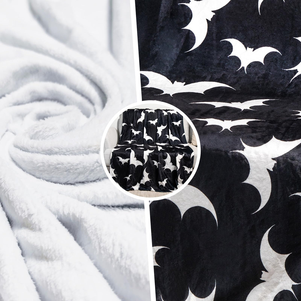 Gothic Bat Pattern Throw Blanket - Soft Flannel, Spooky Home Decor for Couch & Bed (50" x 60").