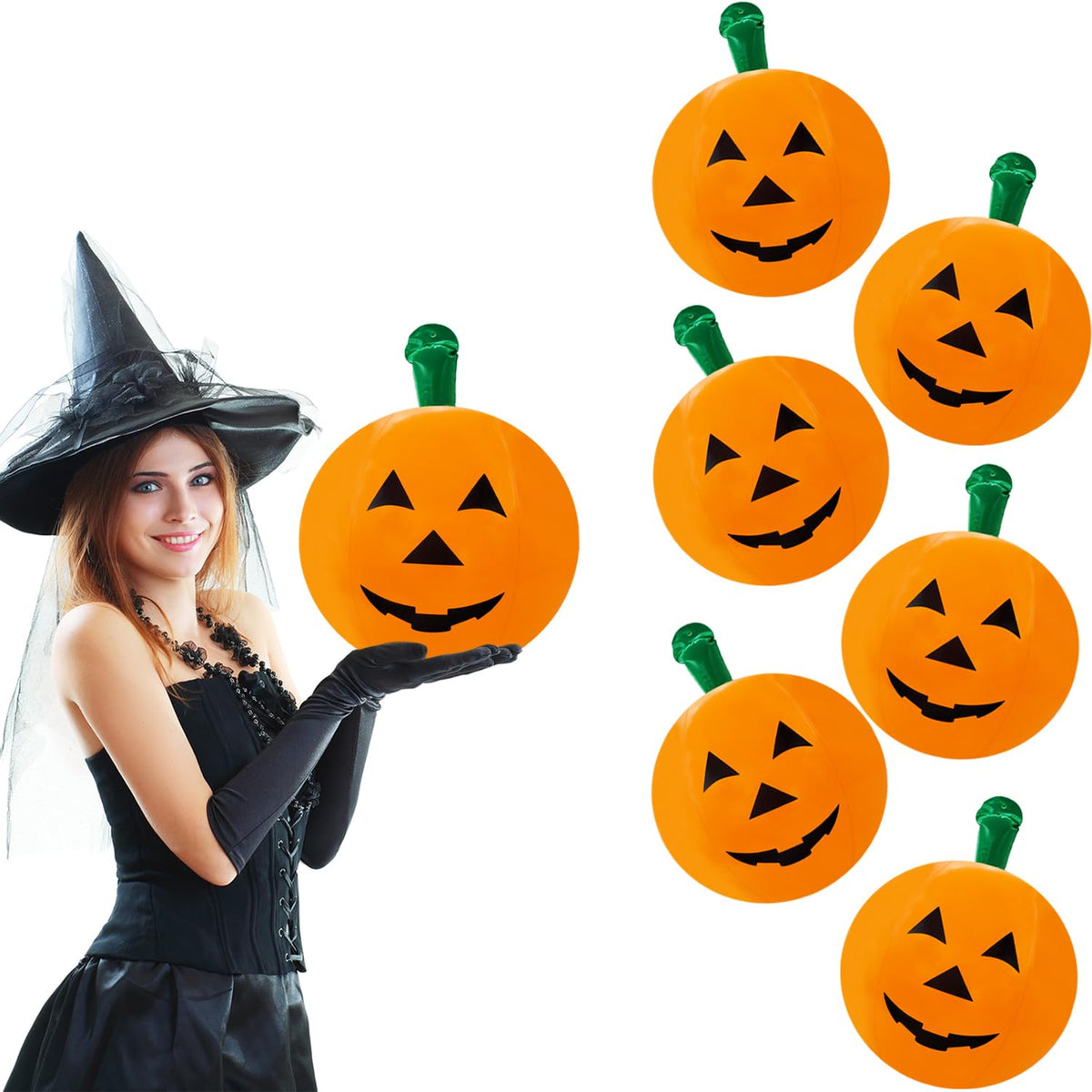 The Dreidel Company 6 Halloween Pumpkin Beach Balls Inflatable Decorations, 16" Tall 6-Pack Halloween Pumpkin Decor