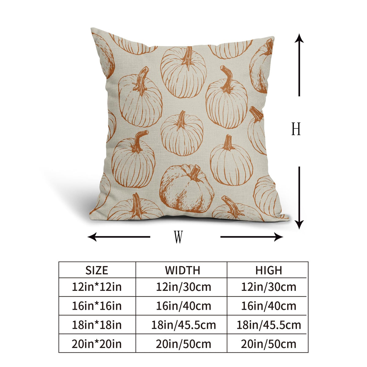 Aytipun Fall Pillow Covers 20x20 Set of 2 Burnt Orange Pumpkin Autumn Harvest Decorative Pillowcases Outdoor Throw Cushion Case Sofa Couch Bed Decor