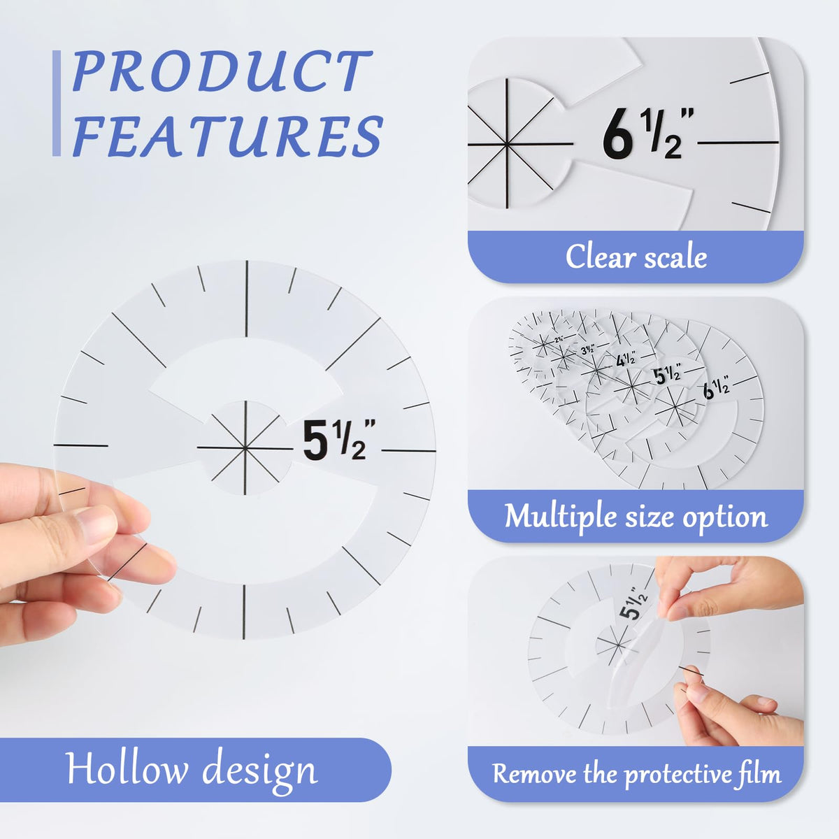 5PCS Circle Template Sewing Rulers Set, Clear Acrylic Quilting Template Rulers for Cutting Fabric Precision Measurements Sewing, 5 Sizes