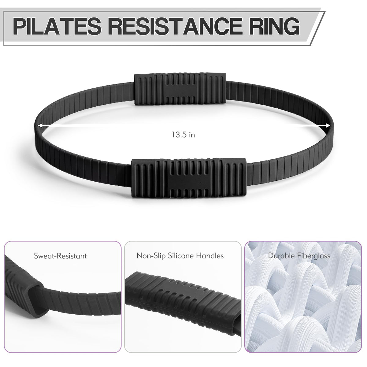 LTHTRADE Pilates Ring Circle, 13.5 Inch Magic Circle Ring for Women, Flexible Resistance Exercise Equipment for Toning Thighs, Legs, Arms & Core (Black)