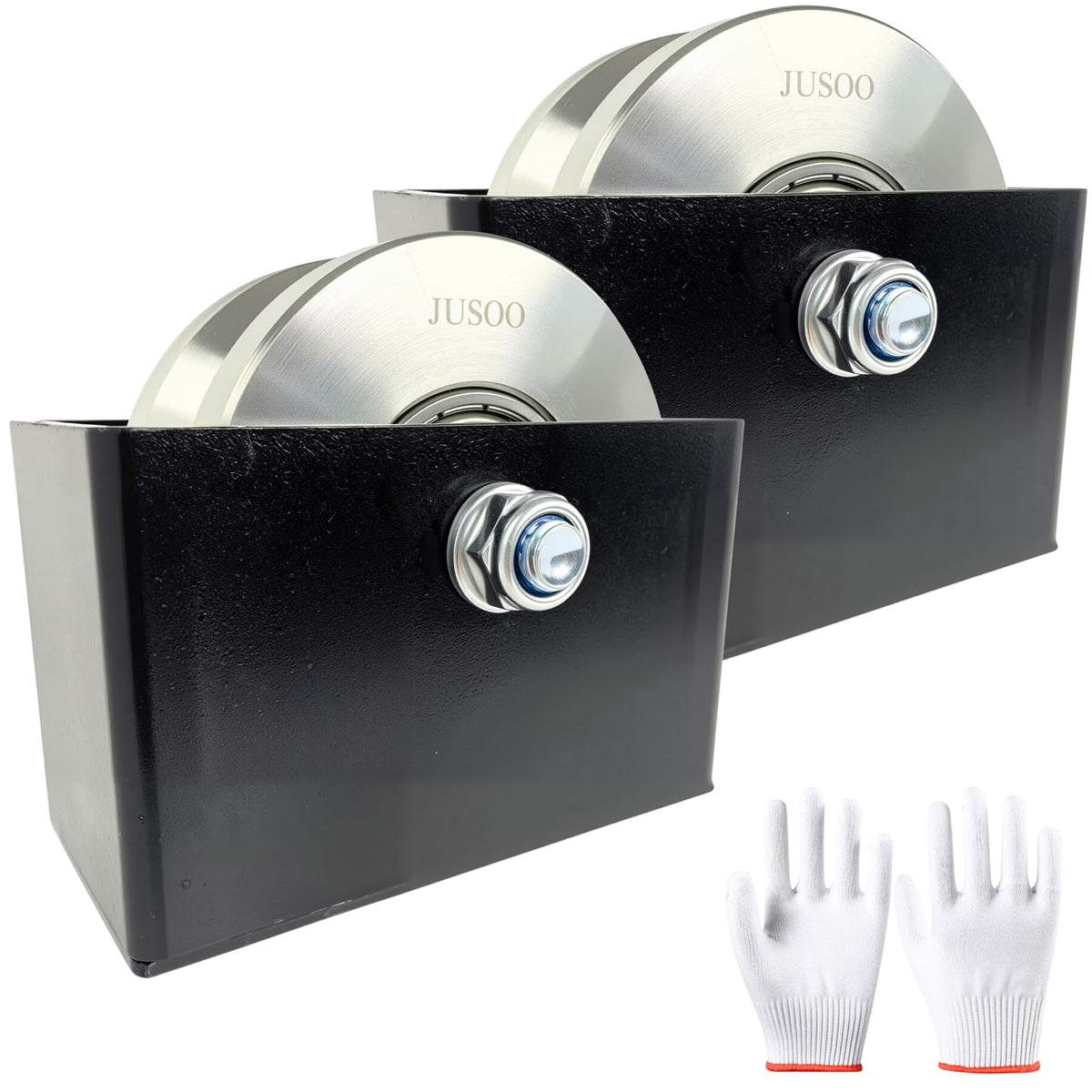 JUSOO 4-inch V Groove Wheel, 2.12-inch Wide Sliding Gate Wheels, Steel Sliding Gate Rollers, Set of 2, Heavy Duty V Track Wheels, 3000 lbs Max.Load, with Double Bearing