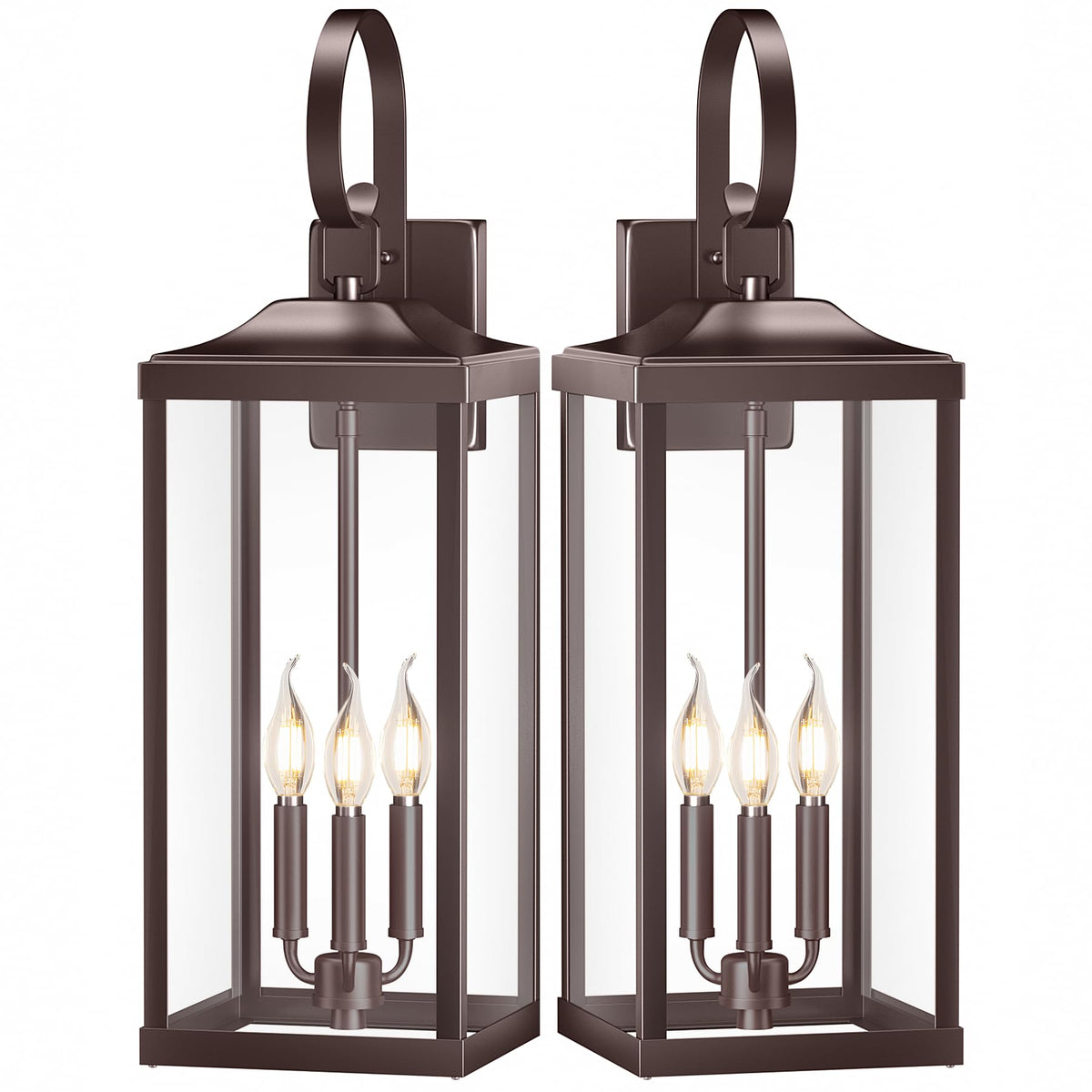 Yolsunes 3-Light Outdoor Wall Light Fixture, Waterproof Metal Sconce, 24in Extra Large, Oil Rubbed Bronze, 2-Packs