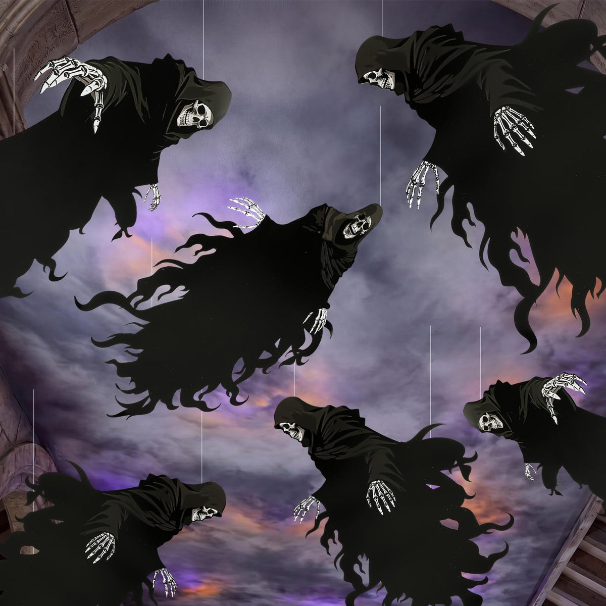 Preboun 20 Pcs Grim Reaper Hanging Decorations Magical Wizard Party Decorations Wizard Theme Birthday Paper Ceiling Streamers Spooky Ornaments for Kids School Classroom Birthday Halloween