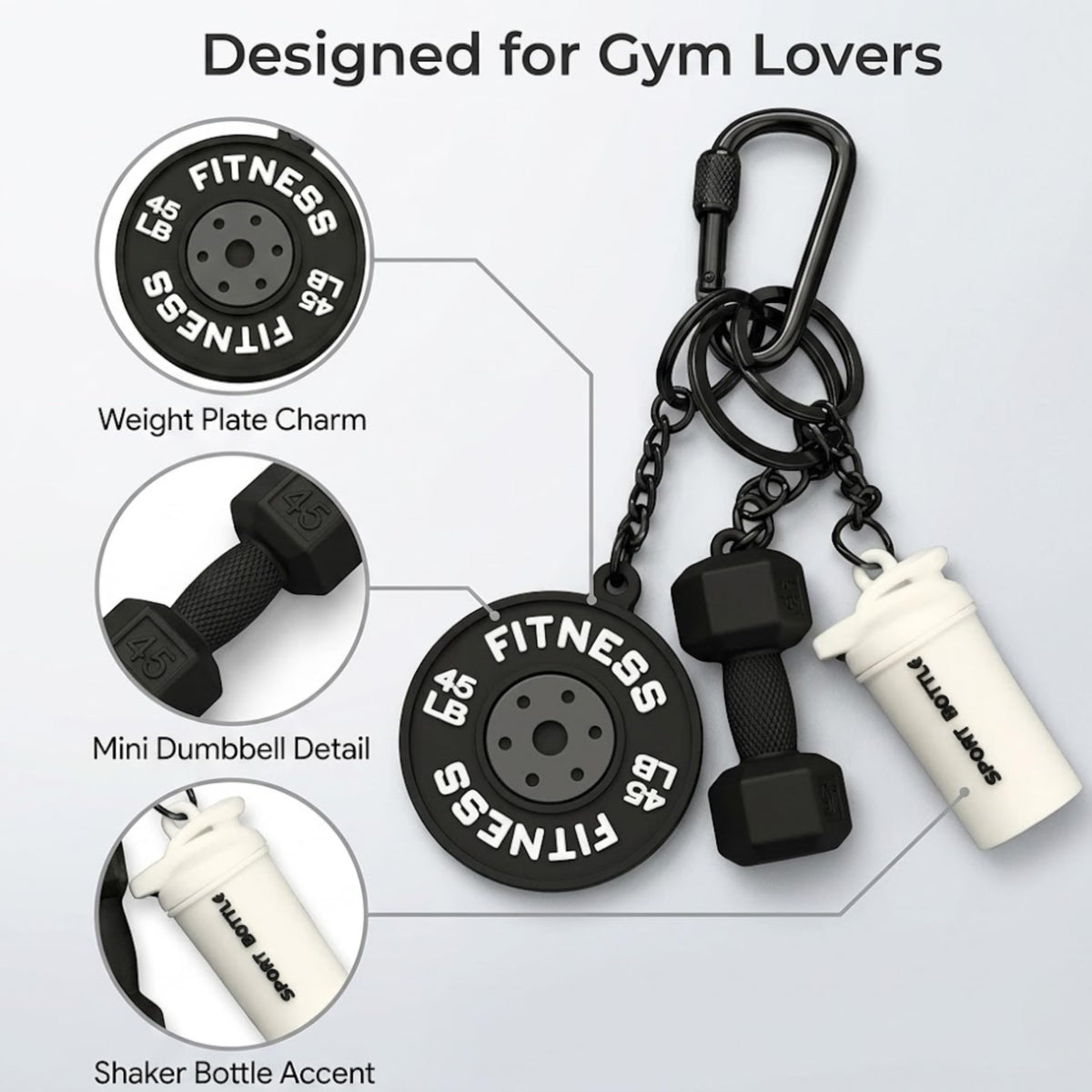 Fitness Keychain for Gym Lovers - Premium Gift for Fitness Enthusiasts (black)