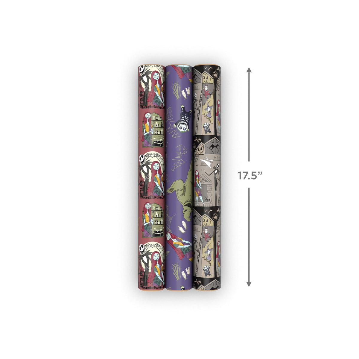 Hallmark Nightmare Before Christmas Wrapping Paper Mini Rolls, 3-Pack (Jack Skellington, Sally, Zero on Pink, Purple, Black) for Birthdays, Valentine's Day, Halloween, Any Occasion - 45 Sq. Ft. Total