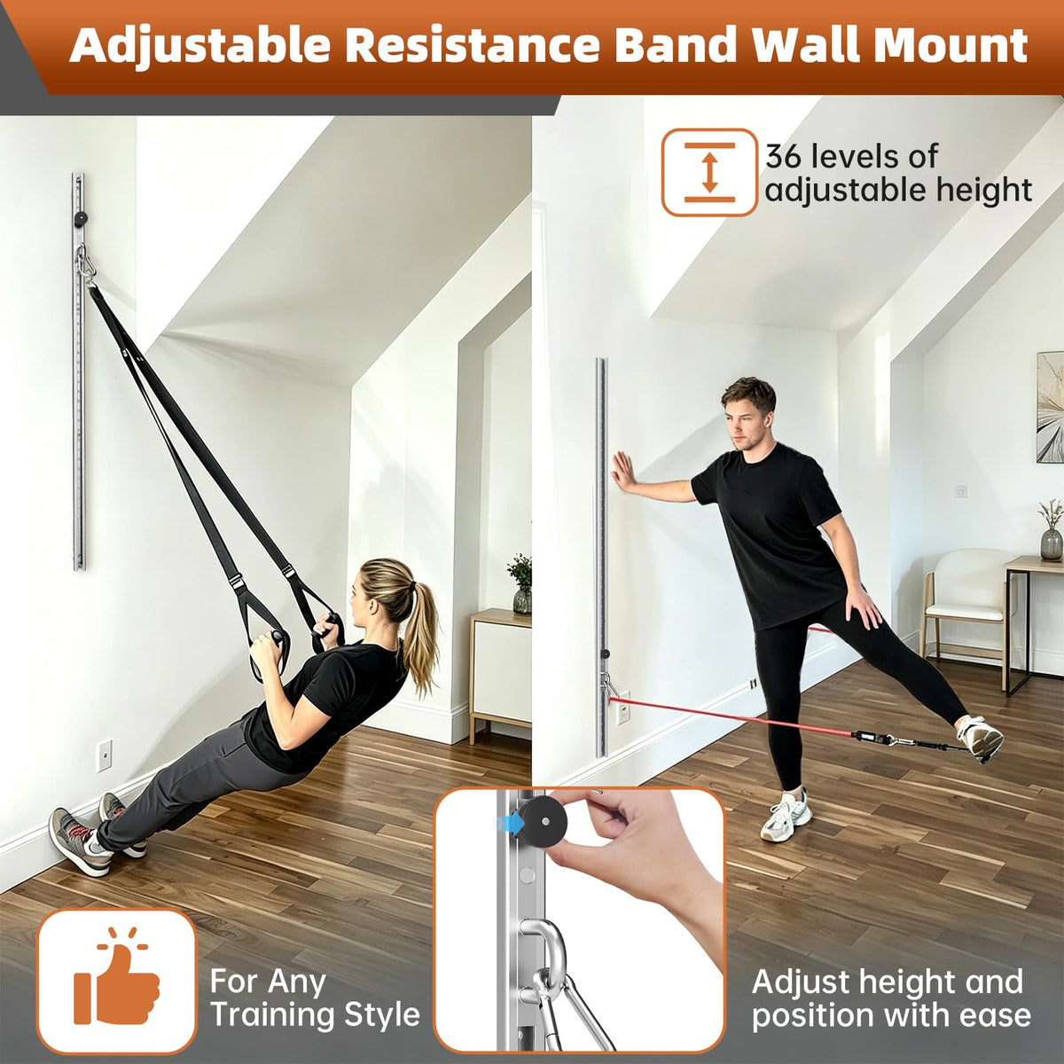 Adjustable Resistance Band Wall Mount System,Home Gym Dedicated Resistance Band Wall Anchor, Ideal for Strength Training, Physical Therapy & Rehab Training