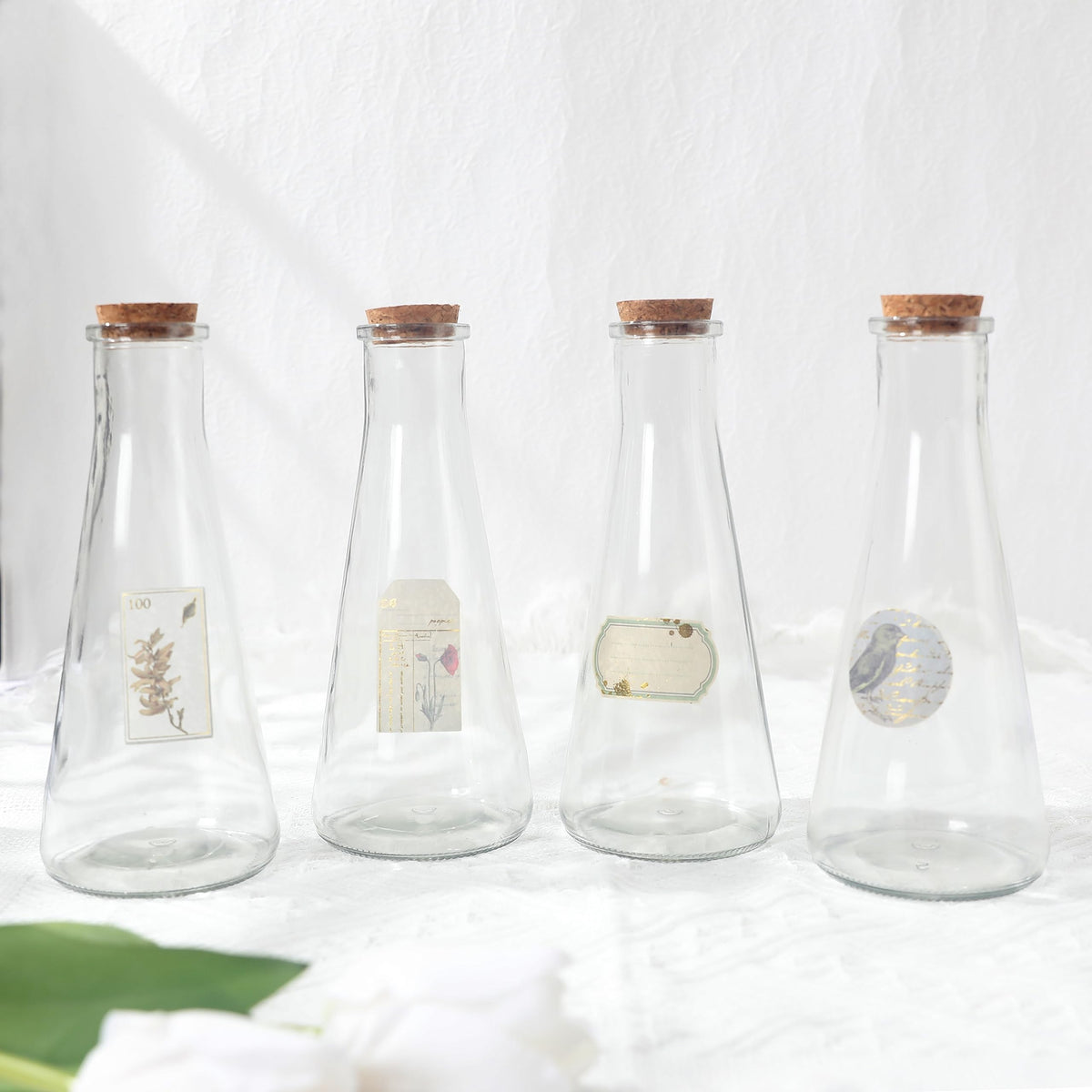 Magic Season Decorative Glass Bottles with Cork Stoppers (350 ml Tapered Bottles / 2 Pcs)