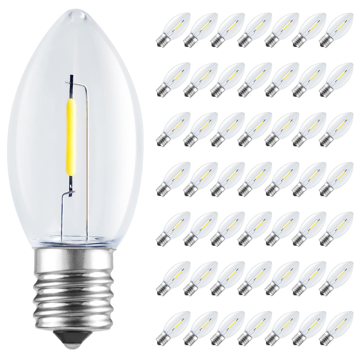 Minetom C9 LED Christmas Light Bulbs, 50 Pack, Shatterproof, Warm White, E17 Base