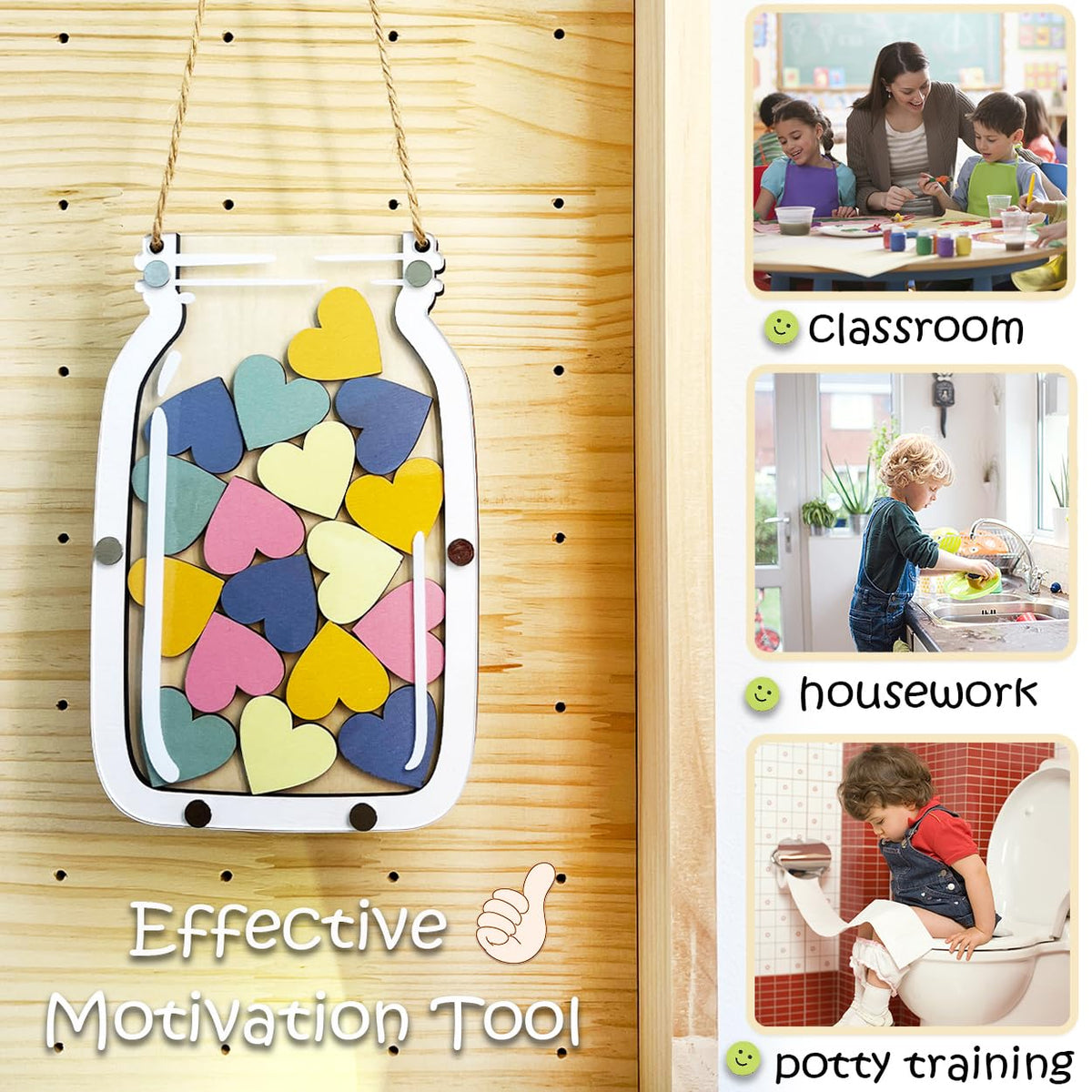 Magnetic Reward Jar for Kids, Classroom Reward System, Star Reward Jar, Incentive Good Behavior Responsibility Chart, Potty Training Rewards, Behavior jar for Boys Girls (Heart)