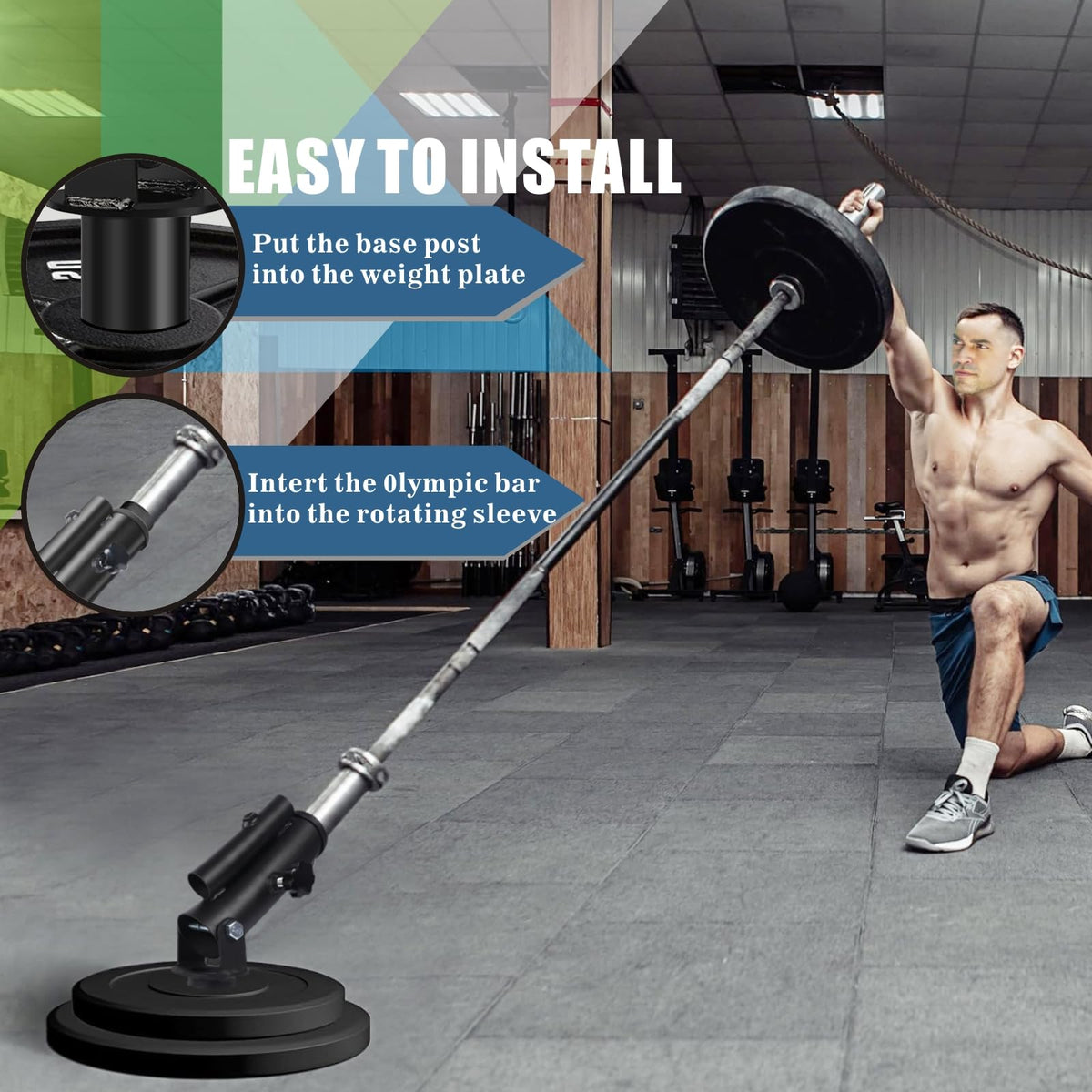Arazooyi T Bar Row Landmine Attachment for 1" 2" Olympic Barbell Bars, 360° Swivel Landmine Base for Back or Full-Body Workout Home Gym Equipment