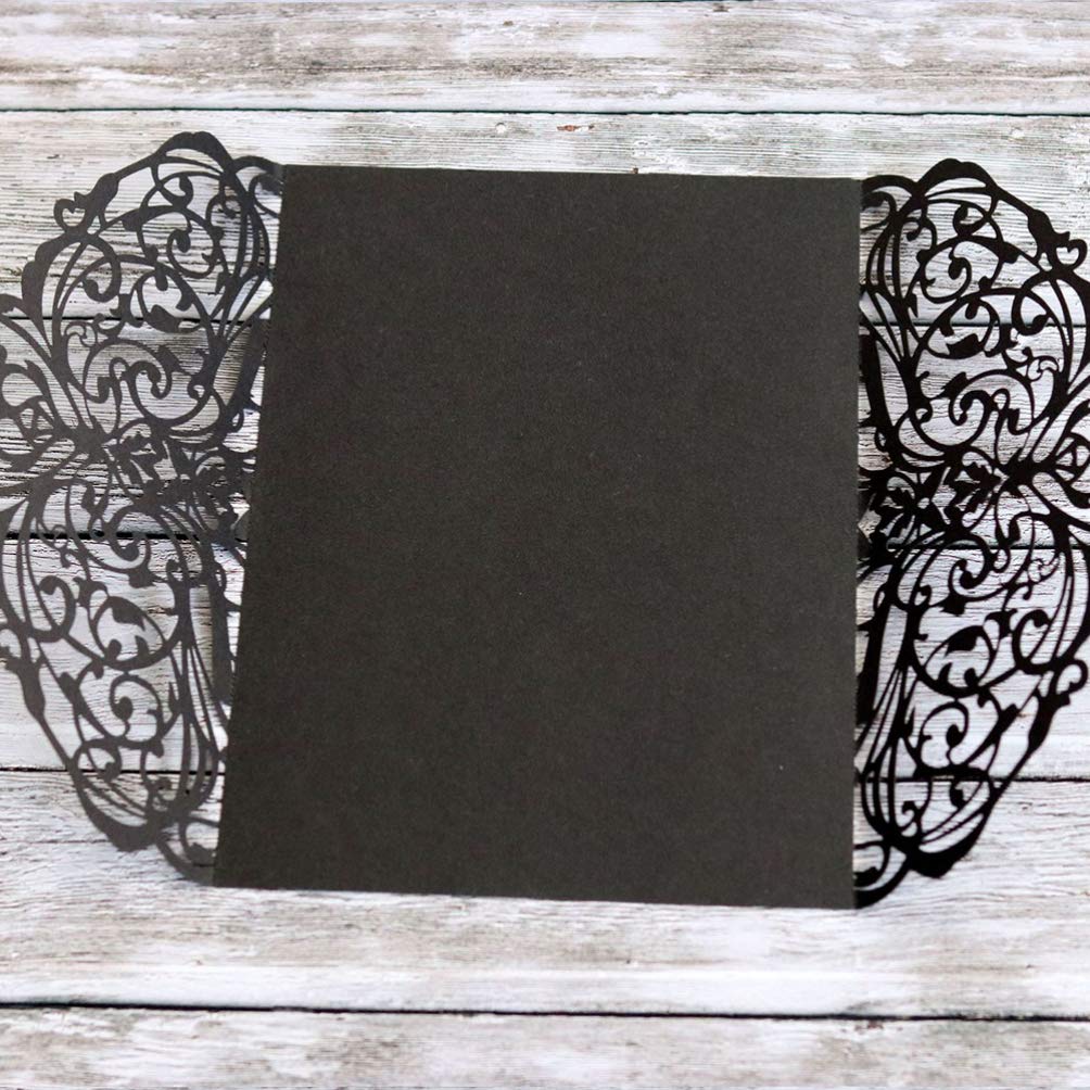 STOBOK Halloween Party Invitations - 10pcs Laser Cut Invitation Cards with Envelopes and Bowknots - Black Hollow Card Kits for Horror Party Supplies Weddings Baby Showers Event Celebrations 7.1x4.9in