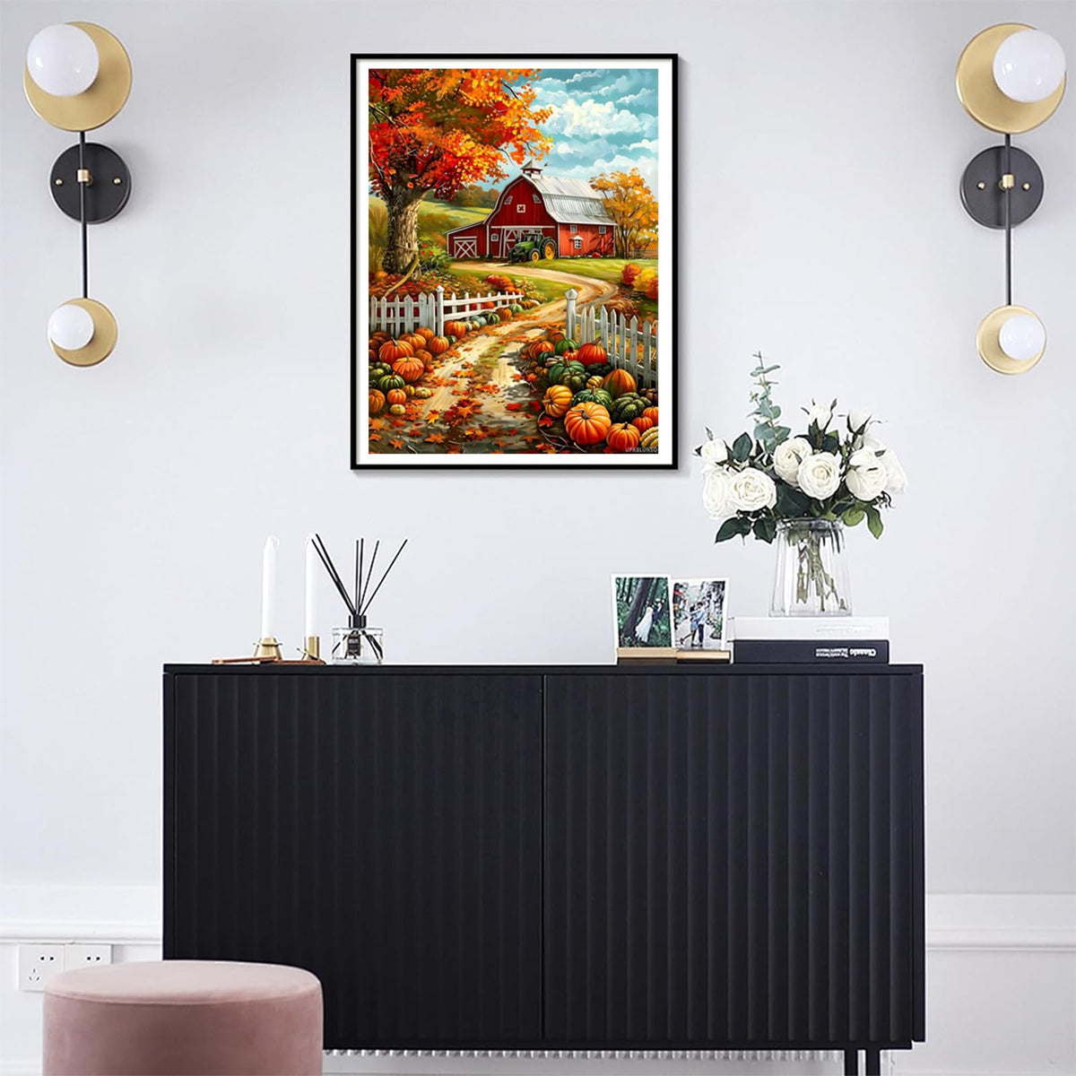 UPABLUNSO Fall Diamond Painting Kits Old Red Barn Pumpkins Diamond Art Autumn 5D Full Drill with Diamonds DIY Harvest Gem Art and Crafts for Thanksgiving Decor 12x16inch