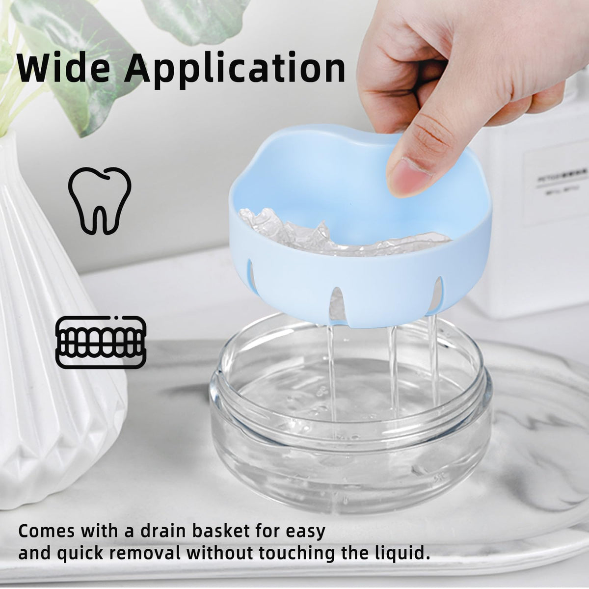 Netceem Leak Proof Denture Cup Kit Portable Retainer Case Perfect for Travel, Denture Case Container Cleaning Care for Dentures Aligner Mouth Guard with Denture Brush,Strainer, Removal Tool and Mirror