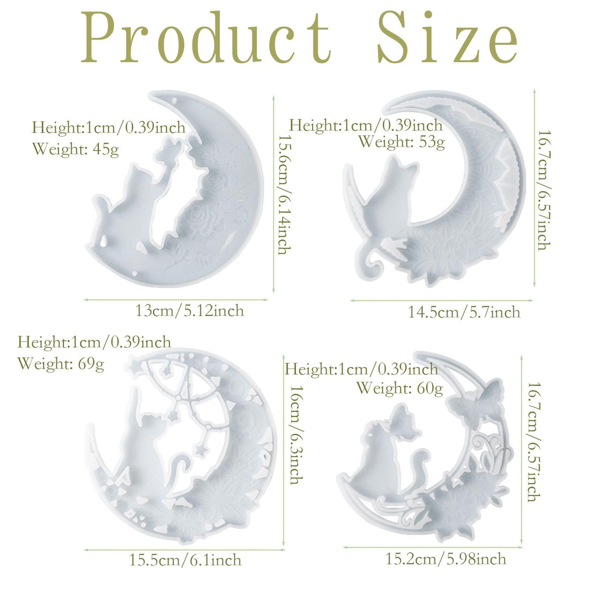 XYQHOAC 4PCS Large Wall Hanging Resin Mold - Crescent Moon and Cat Silicone Molds for Epoxy Resin DIY Art Craft - Table Home Decoration