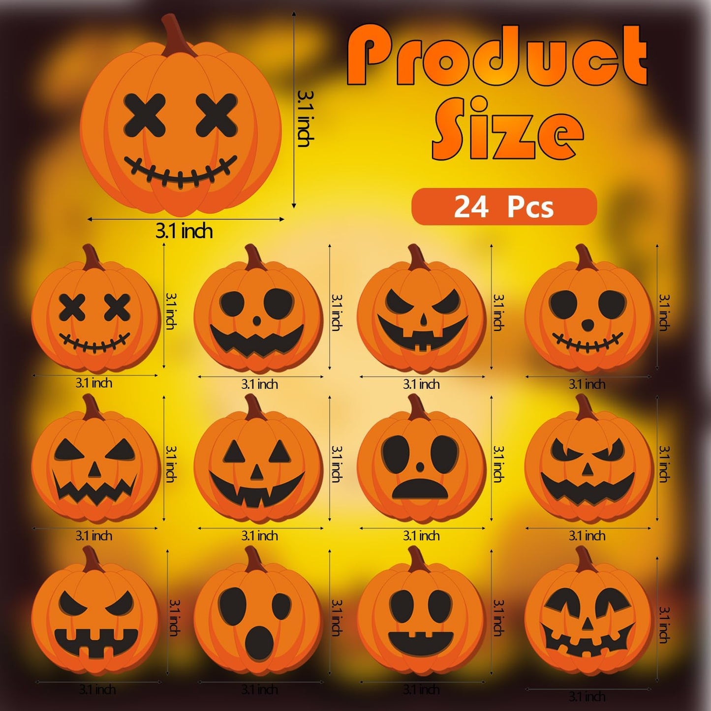 24 Pieces Halloween Pumpkin Ornaments Halloween Pumpkin Wood Tree Ornament Halloween Wooden Crafts Decorations Cute Pumpkin Halloween Wall Decor for Halloween Party Supplies