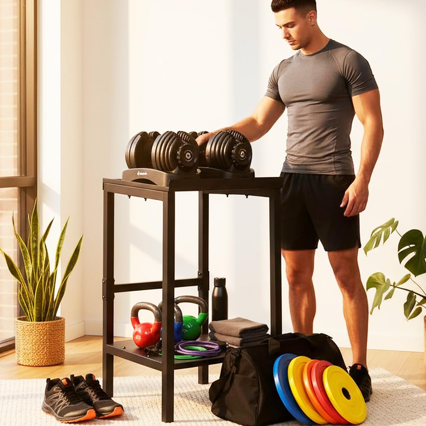 OGODU Heavy Duty Stationary Dumbbell Stand – 600-800 lbs Capacity, 2-Tier/3-Tier Extra Large Storage Rack, Fits Most Adjustable Dumbbells and Kettlebells, Anti-Tip Safety Base, Non-Slip Floor Pads, Heavy Duty Construction for Home Gym, Garage, Commercial