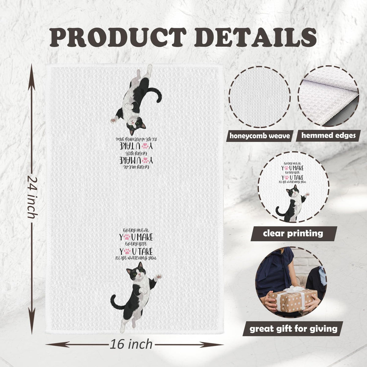 Chicimln Funny Tuxedo Cat Kitchen Towels, Tuxedo Cat Gifts Decorative Hand Towels, Gifts for Cats Lovers Dish Tea Towel Drying Cloth for Kitchen Decor,16x24 Inch,Set of 2