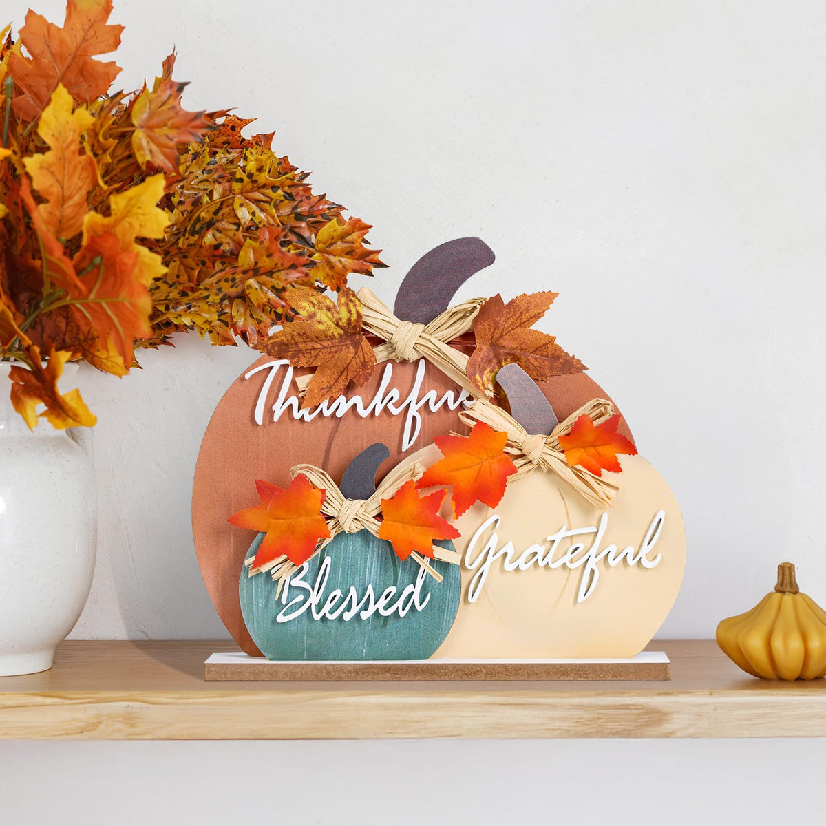 LXDNBGO Fall Pumpkin Decor, Thanksgiving Fall Decorations for Home, Farmhouse Wooden Pumpkin Autumn Decor, Thanksgiving Decorations Sign for Table Office Desk Mantle