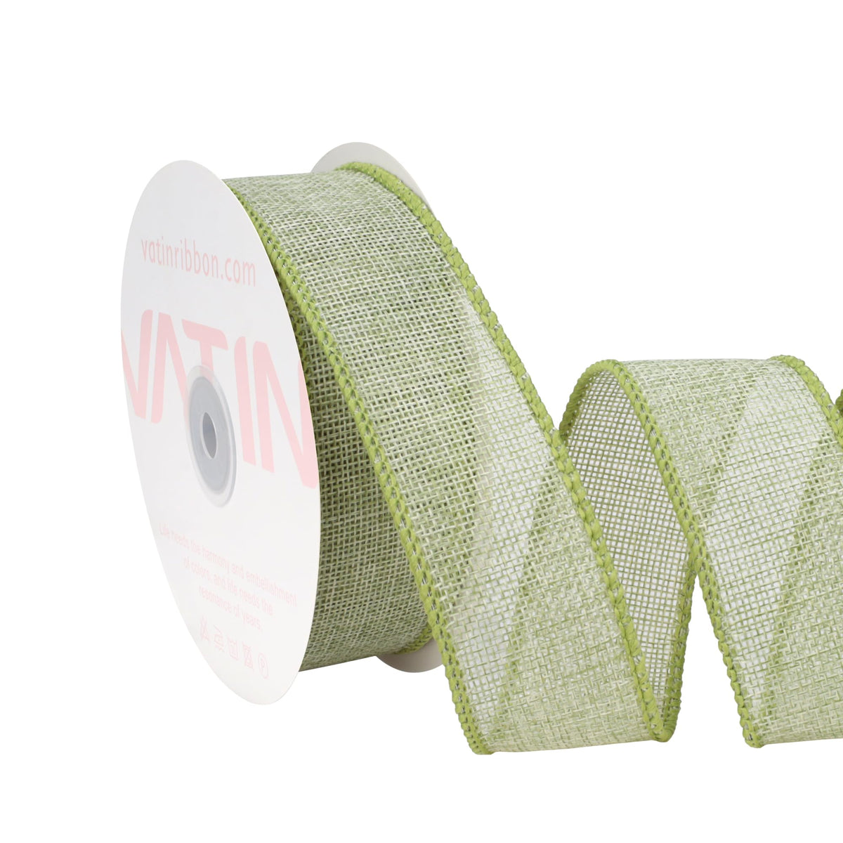 VATIN Valentine's Day Spring Moss Burlap Wired Ribbon 1-1/2 inch X 10 Yards Fabric Craft Ribbon for Flower Bouquet, Gift Wrapping, Wedding Decor, Bows Making, Wreath Supplies