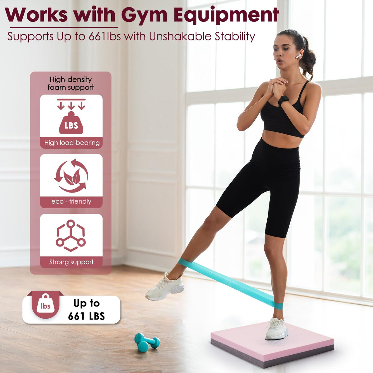 Balance Pad- High-Density Foam Cushion Mat for Yoga, Exercise & Fitness, Non-Slip Stability Trainer for Core Workouts, Thick Foam Balance Board (16x13x2.4 Inches, Pink & Gray)