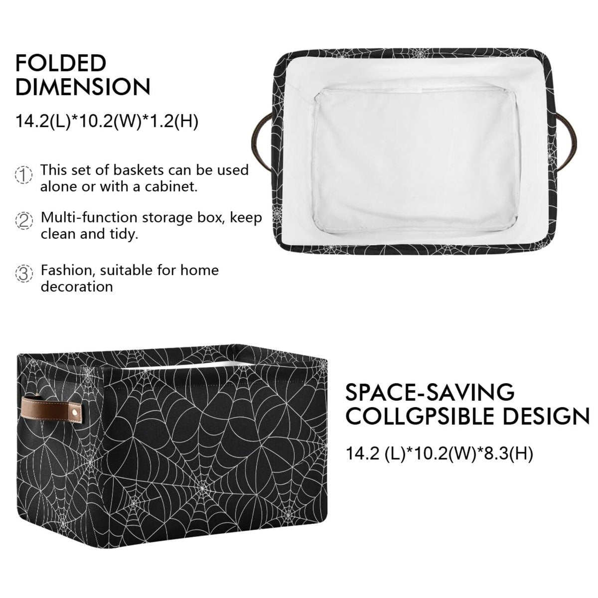 ALAZA Halloween Spider Web Black Foldable Storage Box Storage Basket Organizer Bins with Handles for Shelf Closet Living Room Bedroom Home Office 1 Pack