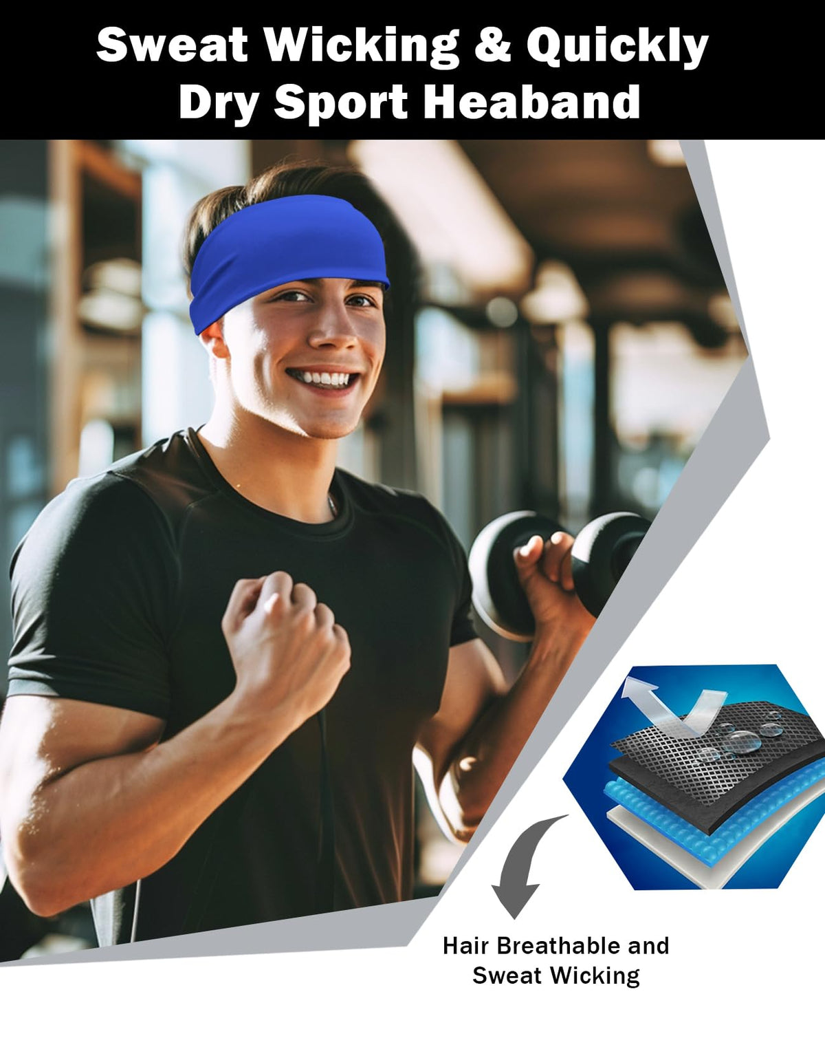 6 Pack Sport Headbands for Men & Women, Sweat Wicking Workout Sweatband, Royal Blue Hairband for Running, Cycling, Football, Yoga (Royal Blue 6 Pack)