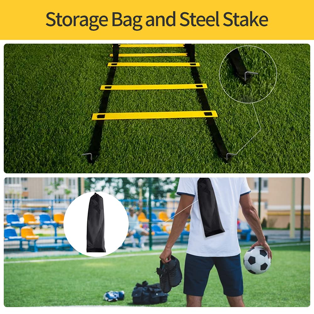 RUBY.Q 4 Pack 12 Rungs Agility Ladder Set, 20ft Speed Training Ladder with Steel Stakes and Carry Bag for Soccer, Speed Fitness Feet Training
