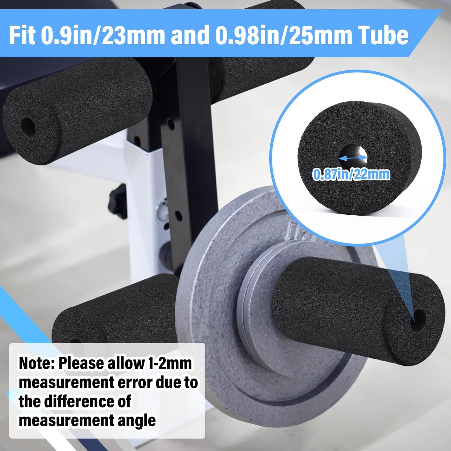 Deekin 8 Pieces Foam Foot Pads Rollers Set High Density Foam Roller for Gym Exercise Machines Equipment Replacements Exercise Massage Muscle Recovery, 6.3" x 3.4" OD x 0.87" ID