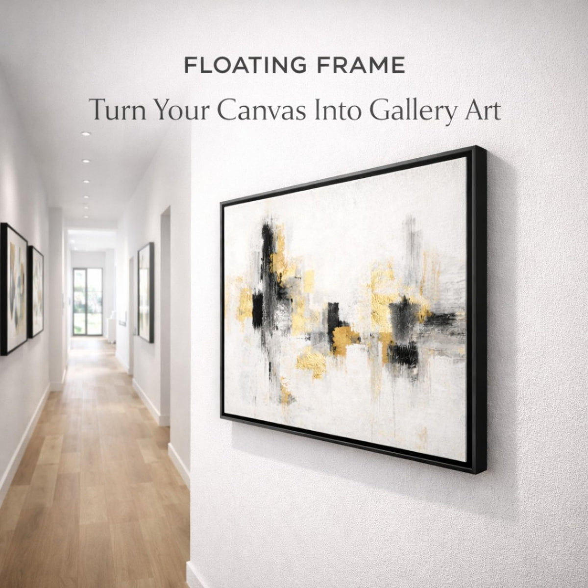 B.B.F MAKE Premium Canvas Floating Frame - 1.25" Gallery Depth Floater Frame with Faux Wood Grain PS Finish, Handcrafted in USA for Wall Art (Black 8x8)