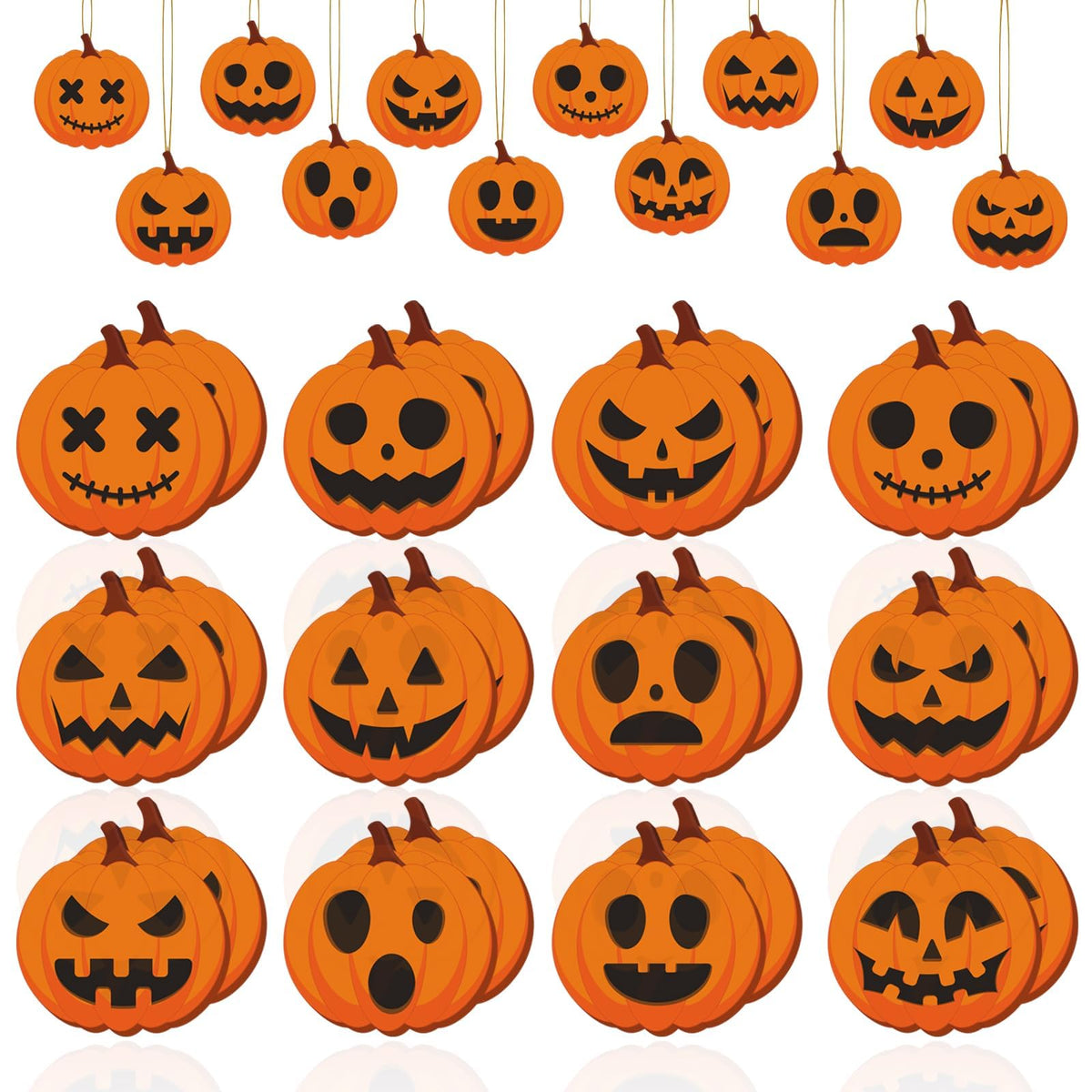 24 Pieces Halloween Pumpkin Ornaments Halloween Pumpkin Wood Tree Ornament Halloween Wooden Crafts Decorations Cute Pumpkin Halloween Wall Decor for Halloween Party Supplies