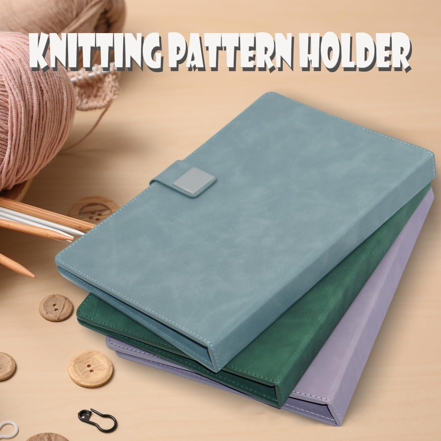 Cowenhey Knitting Pattern Holder with Pocket, Knitting Chart Holder with 4 Replacement Magnets, Holder Foldable Knitting Chart Keeper for Fixed Crochet Pattern on Knitting Pattern (Purple)