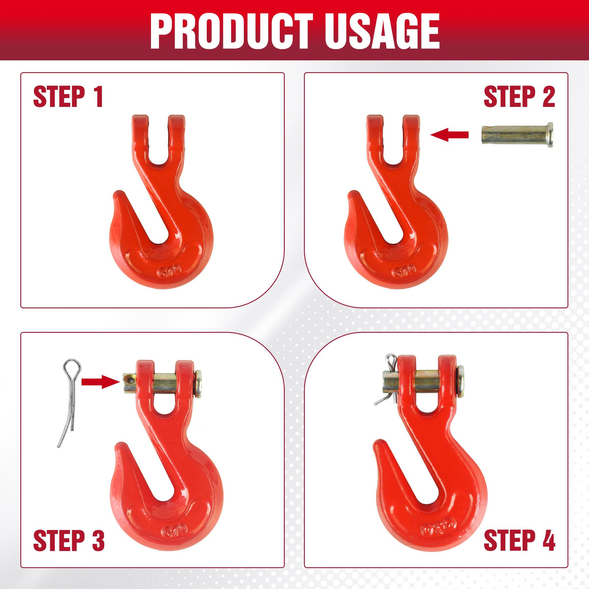 3/8" Clevis Grab Hooks (4 Pack) Heavy Duty Chain Hook for 3/8 Inch Grade 70 Chain Forged Alloy Steel- for Trailer Truck Transport - Yellow Chromate Finish - 7,500 lbs