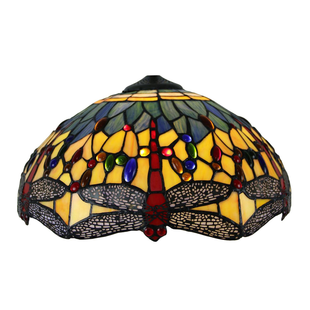 Dragonfly Style Stained Glass Lamp Shade Replacement Only 16X8 Inch Tiffany Lampshades Vintage Handmade Sea Blue Yellow Red Light Cover for Table Lamp Pendant Light Floor Lamp,Red