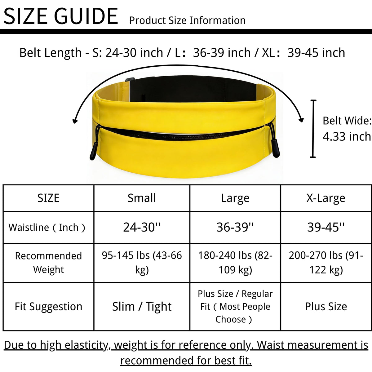 Running Belt for Men Women, Water-resistant Fanny Pack with 3 Zipper Pockets & Reflective Safety Strips, Adjustable Waist Pack Jogging Pouch for Phone, Keys & Essentials (Yellow, Large)