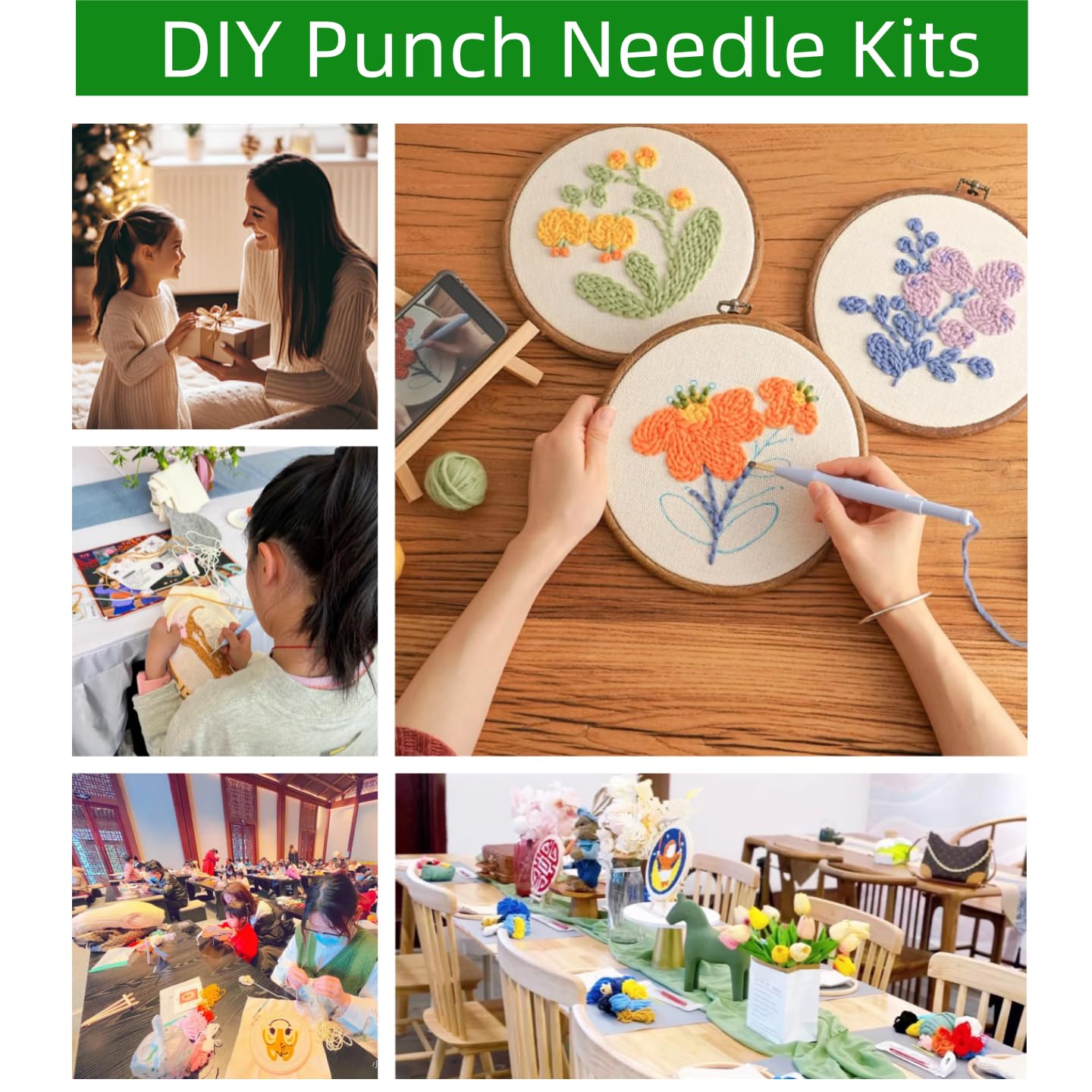 DIY Punch Needle Kits for Beginners Cute Cartoon Brown Dachshund Dog with Hoop Embroidery Punch Needle Starter Craft Set Easy for Adults and Children Festival Gift and Decoration 20x20cm-6