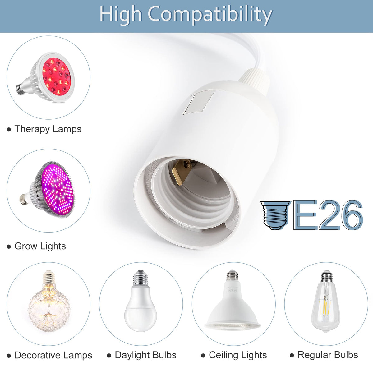 JACKYLED 20Ft UL Approval Extension Hanging Lantern Pendant Light Lamp Cord Cable 360W Suitable for E26 E27 Socket with On/Off Switch for Paper Lantern