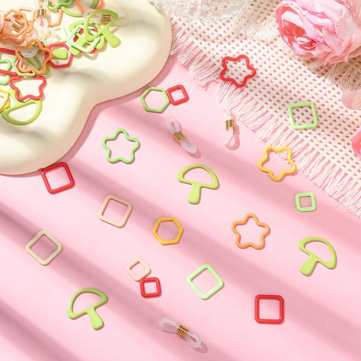 Gythara 60 pcs Iron Knitting Tool Crochet Locking Stitch Markers Holder with Eyeglasses Rubber Loop Stopper Ends for DIY Jewelry Crocheting Knitting Craft Bag Findings