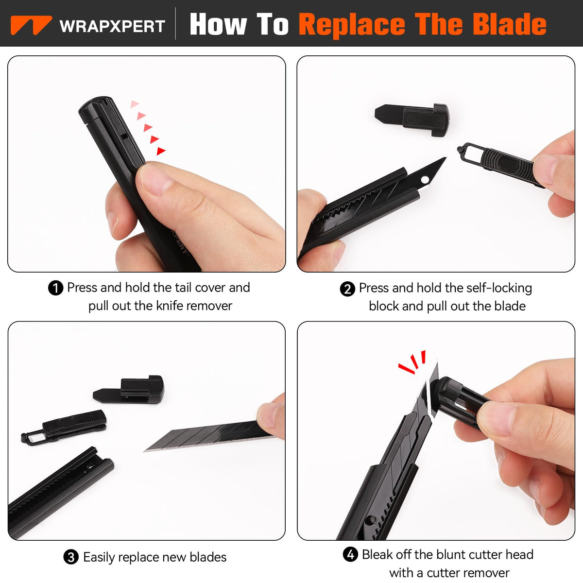 WRAPXPERT Utility Knife Retractable with 30 Degree Snap Off Blade,Box Cutter for Carton,Razor Knife Exacto Craft,3 Pack Retractable Knife for Office,Home Use,with 30 Extra 9mm Blades