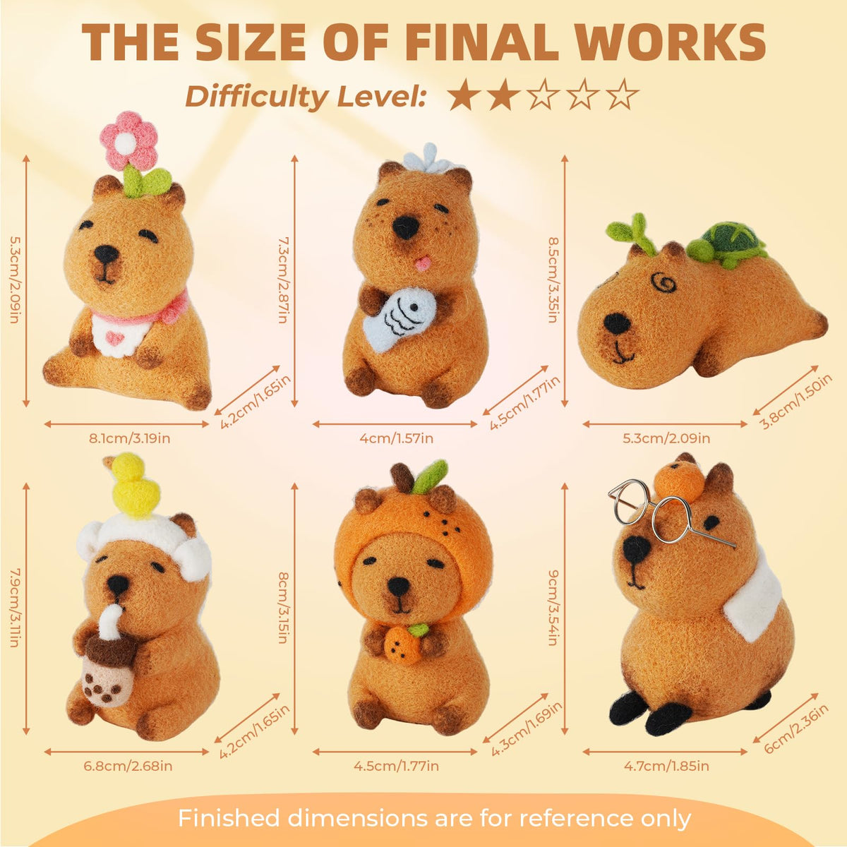 LUDOTEK Needle Felting Kit, 6 PCS Farm Animal Needle Felting Beginner Kits, Wool Felt Needle Felting Tools Foam Pad, Craft Party Supplies for Beginners Adult(6pack Capybara)