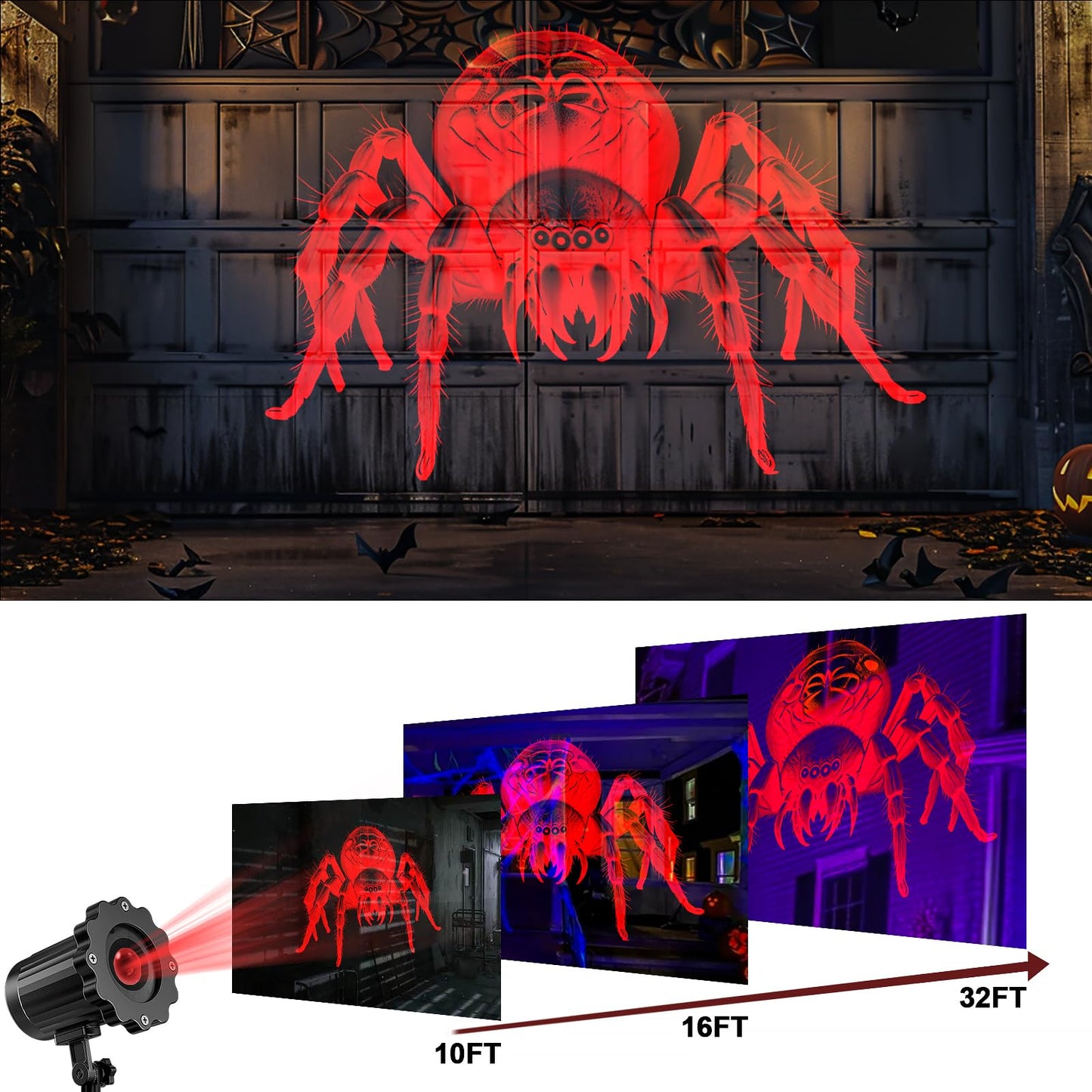 Halloween Projector Lights Outdoor Indoor - 3D Dynamic Halloween Decorations, Waterproof Holiday Light for Window, Wall,Cemetery, Holiday Decor-Spider