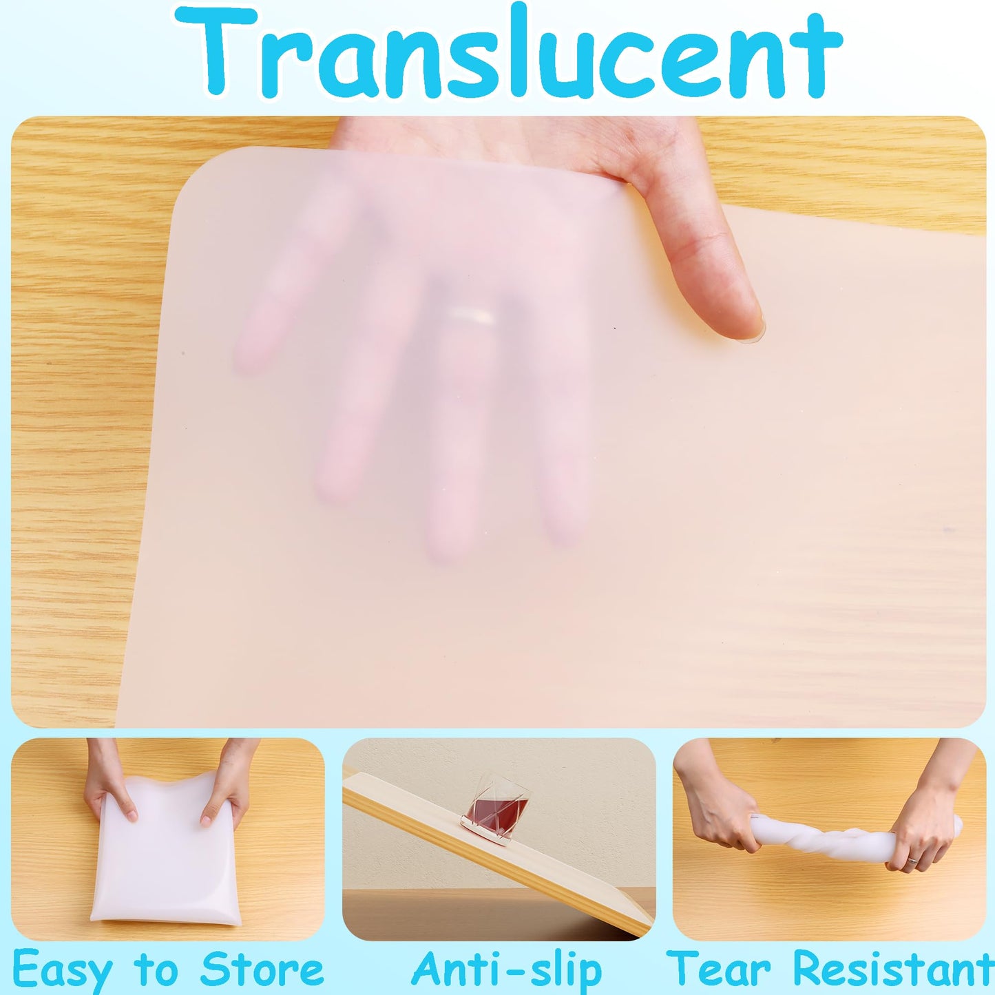 PABUSIOR Large Clear Silicone Crafts Mats: Non-Slip Translucent Liner 15.7×23.6In (2 Pcs) - Heat Resistant Silicone Countertop Protector Mat for Pastry, Epoxy Resin, Glitter Slime, Manicure, DIY Sheet