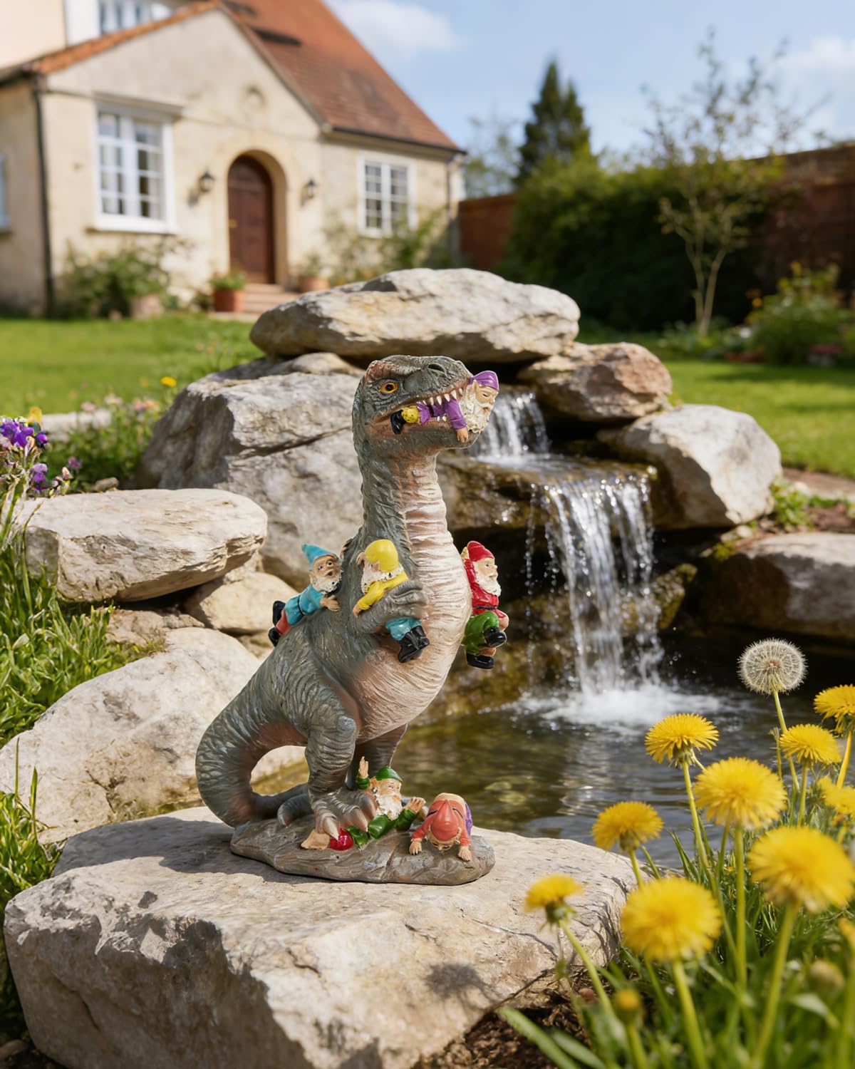 HORTIX Dinosaur Garden Gnome Statue 12”, Outdoor Yard & Garden Decor, Patio Lawn Decoration, Gardening Gifts for Women, Housewarming Present