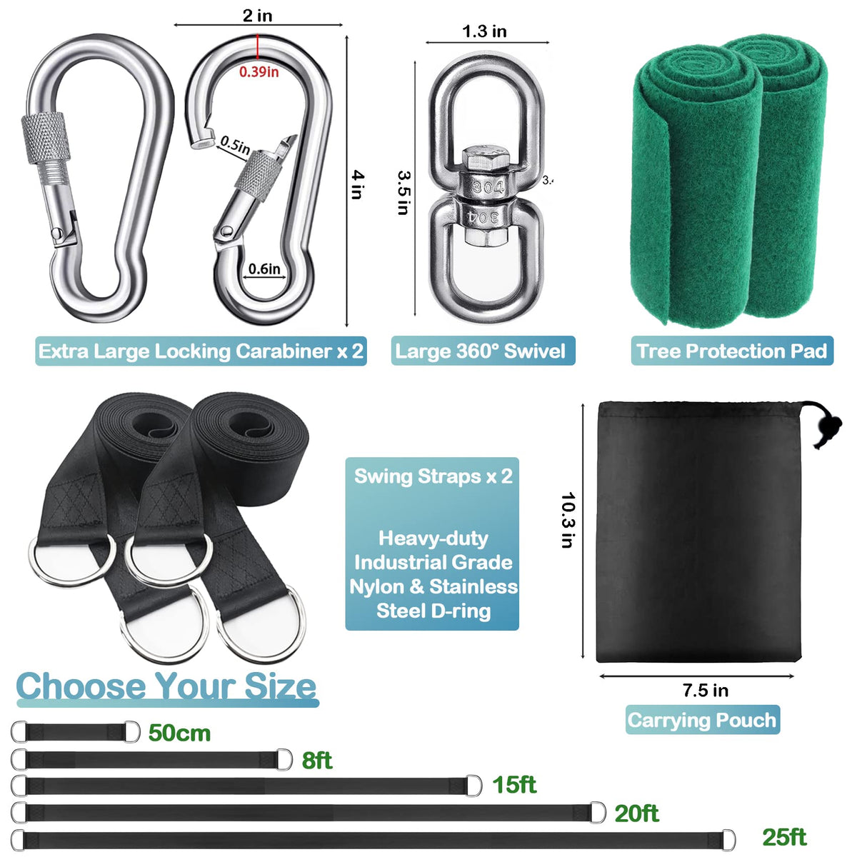 igolfluck Tree Swing Straps Hanging Kit 4FT/8FT/15FT/20FT/25FT, Extra Long Tree Swing Straps Holds 5500 lbs with Lock Carabiners & Tree Protectors, Safer for All Swing & Hammock (8FT)