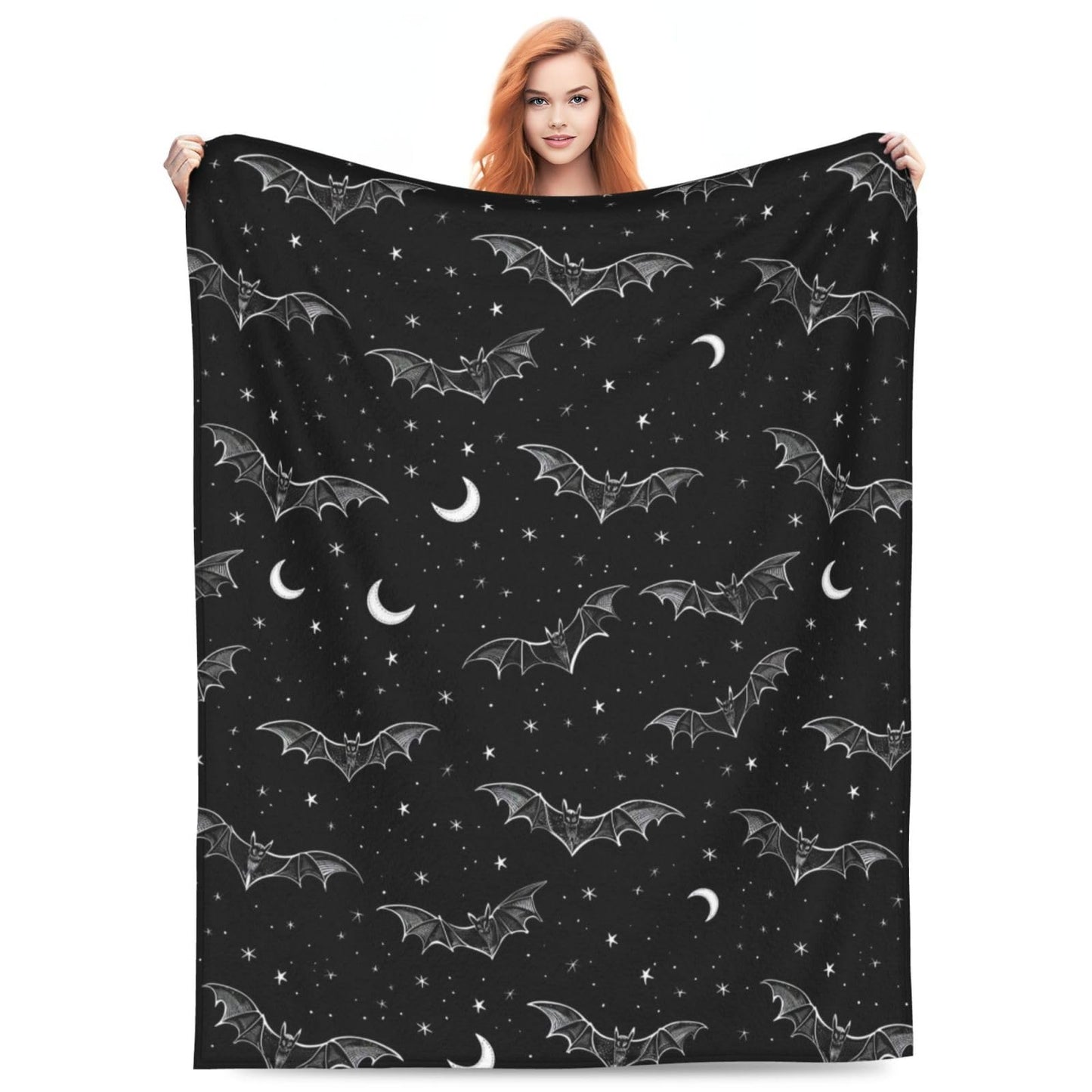 Bat Blanket, 50x60in, Soft Cozy Lightweight Flannel Throw with Goth Spooky Night Sky, Gifts Blankets for Women, Kids, Gothic Halloween Lovers, Travel Bed Living Room Home Decor