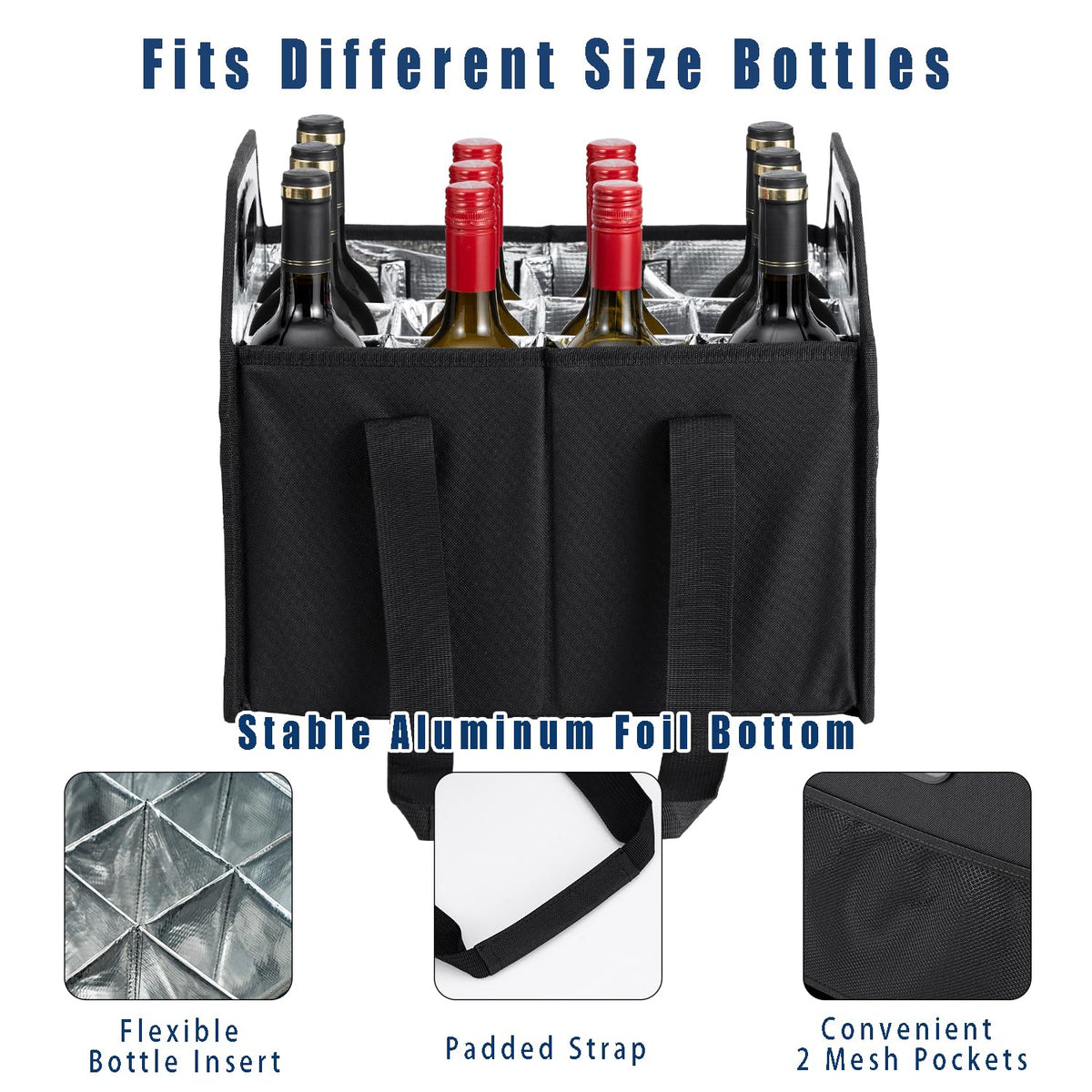 LUILANC Bottle Wine Carrier Collapsible 12 Bottle Storage Box Reusable Portable Carrier Case for Tote Bag Moving, Vacation Caddy Grocery Shopping Wine Tasting Access