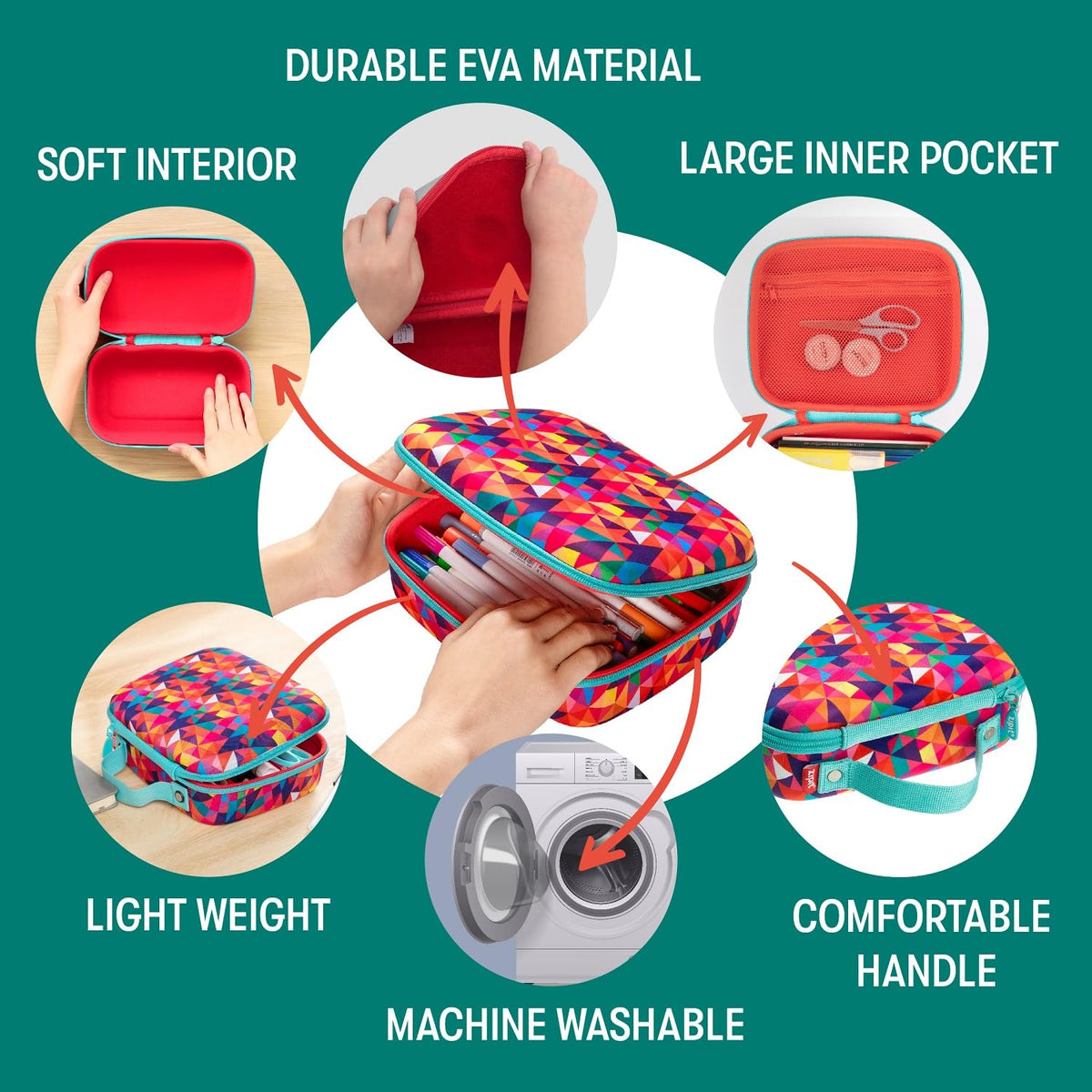 ZIPIT Jumbo Pencil Case for Girls, Cute Pencil Box for School, Large Capacity Stationery Organizer Box ,Colorful