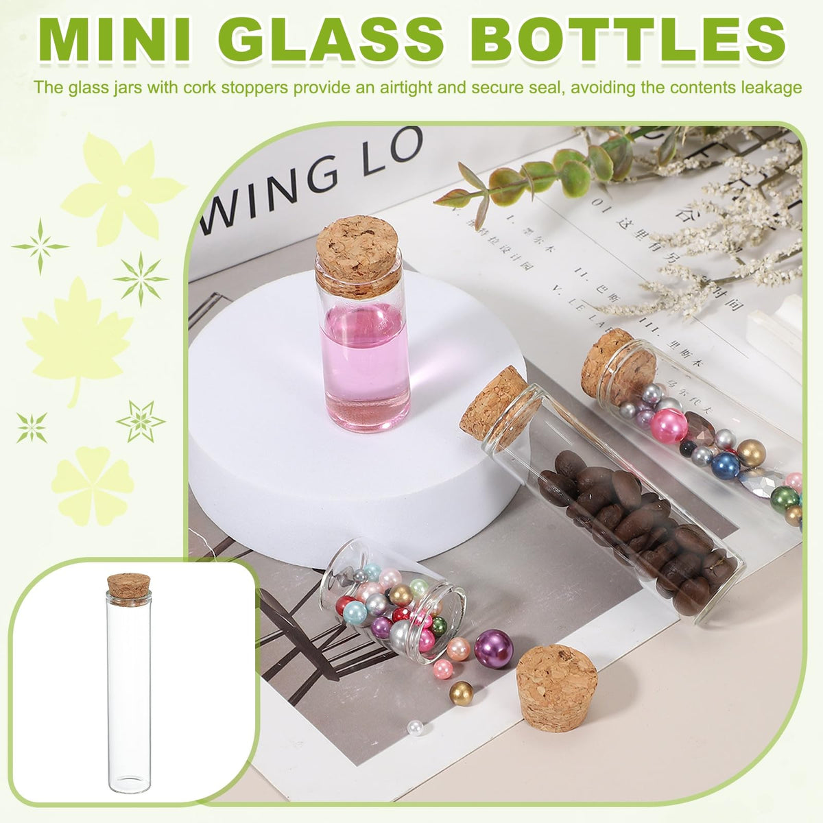 uxcell 8Pcs Mini Glass Bottles with Cork Stoppers, 30ml Small Clear Bottles Glass Empty Jars Vials for DIY Crafts Party Wedding Decor Favors