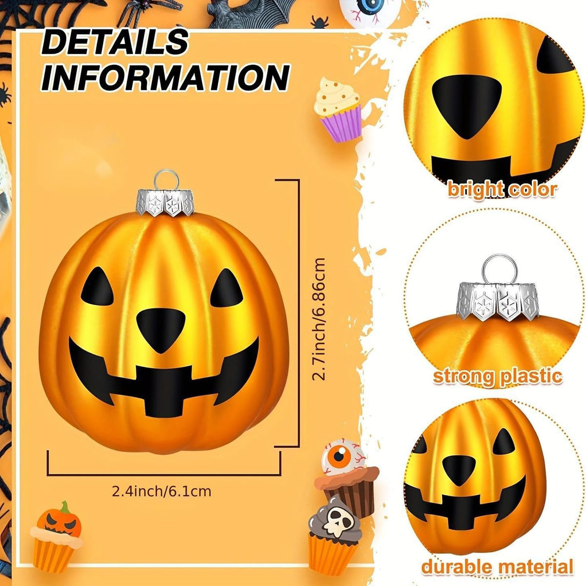 Pinenjoy 24Pcs Halloween Pumpkin Ornament Spooky Jack-O-Lantern Hanging Balls for Thanksgiving Halloween Christmas Holiday Party Home Decorations
