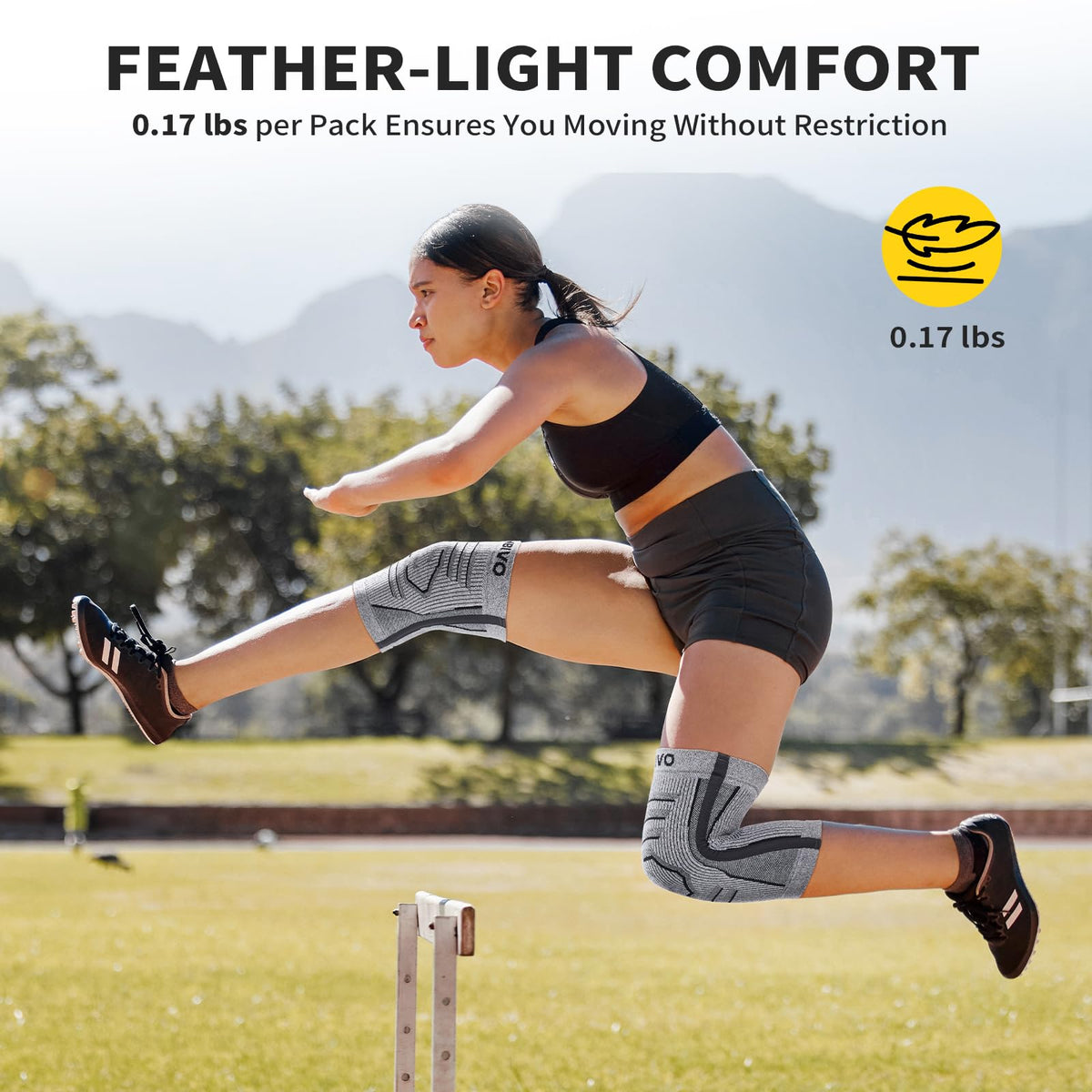CAMBIVO 2 Pack Knee Brace for Women & Men, Latex Free & Silicone Free Compression Knee Sleeves with Side Stabilizers, Lightweight Knee Support for Arthritis, Meniscus, Walking, Running (Gray, Large)